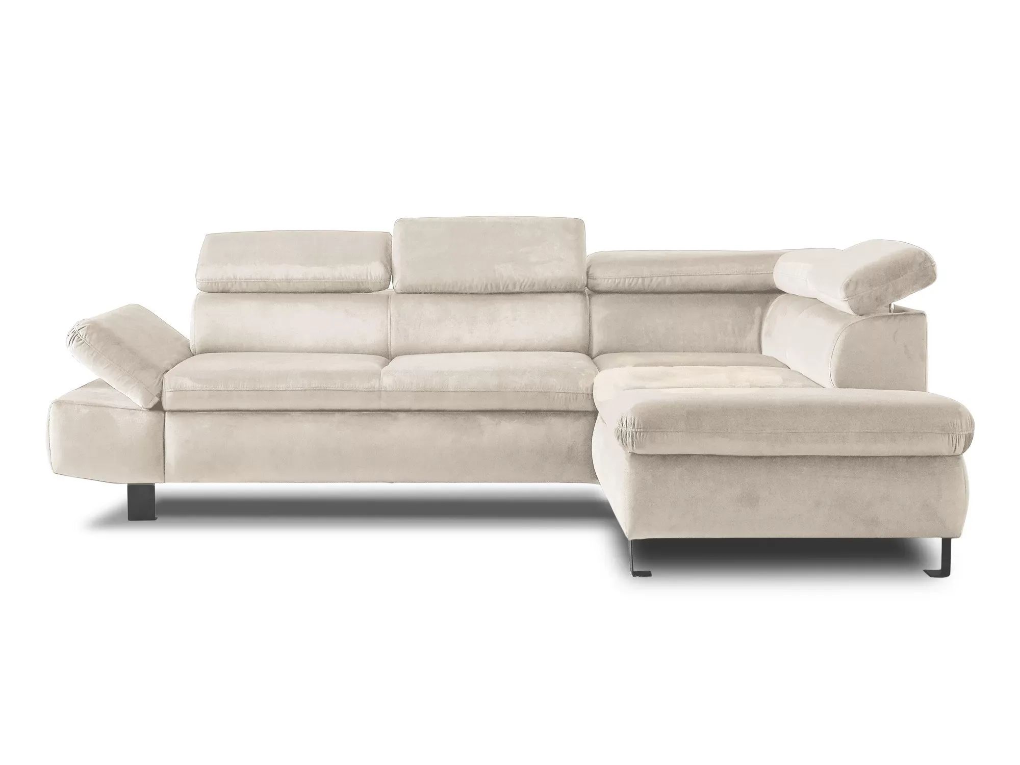 Canapé d'angle droit convertible 5 places en velours beige