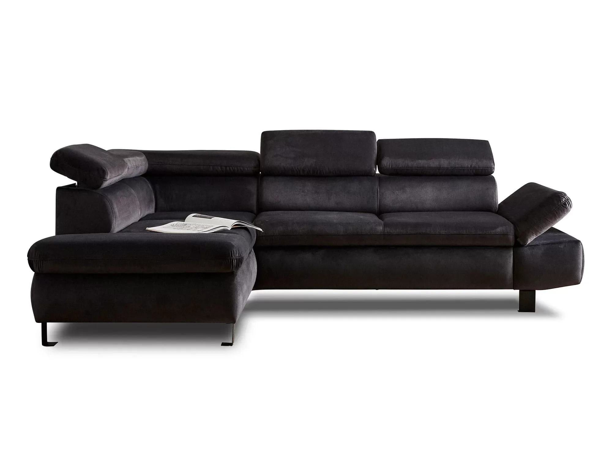 Canapé d'angle gauche convertible 5 places en velours gris