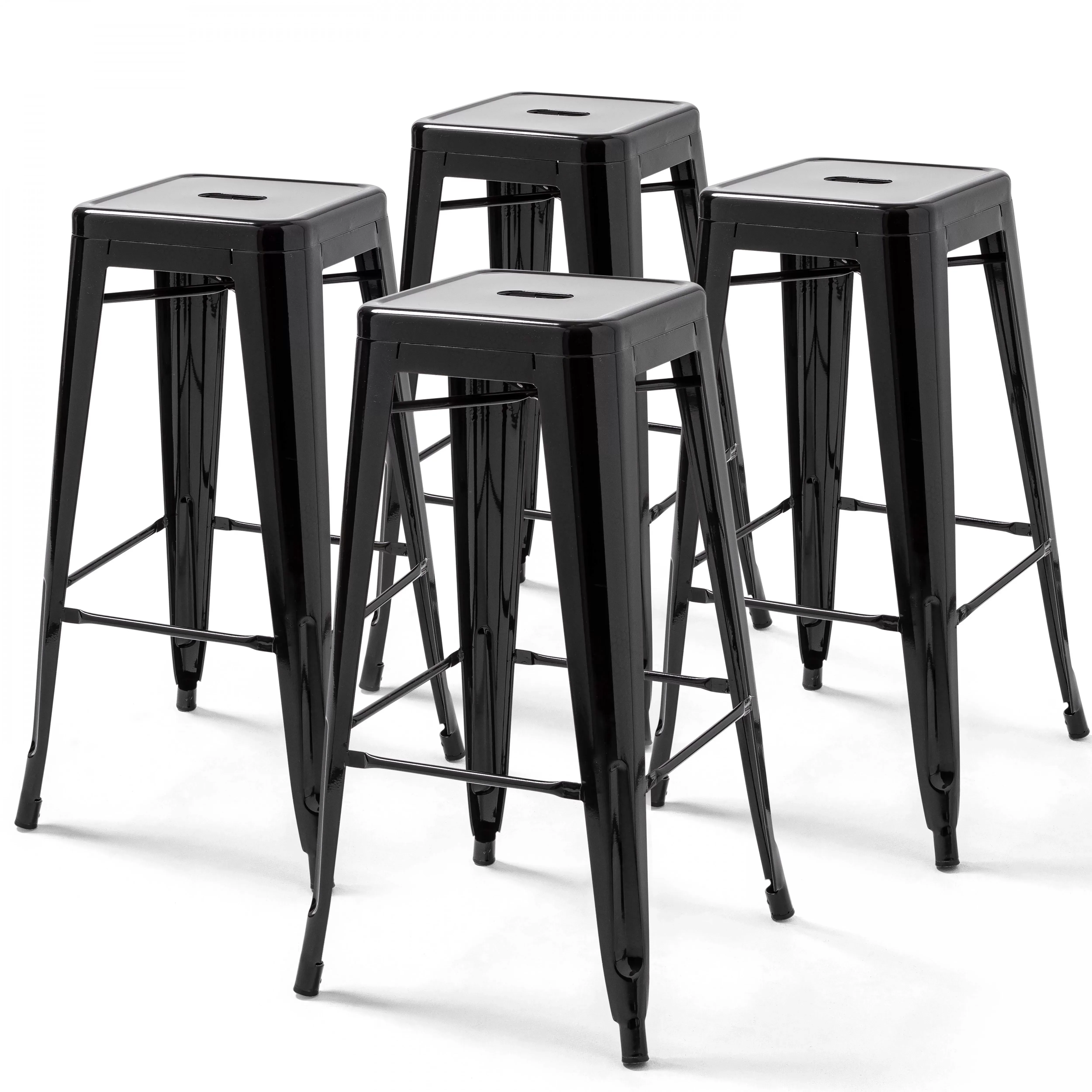Lot de 4 tabourets de bar acier noir brillant