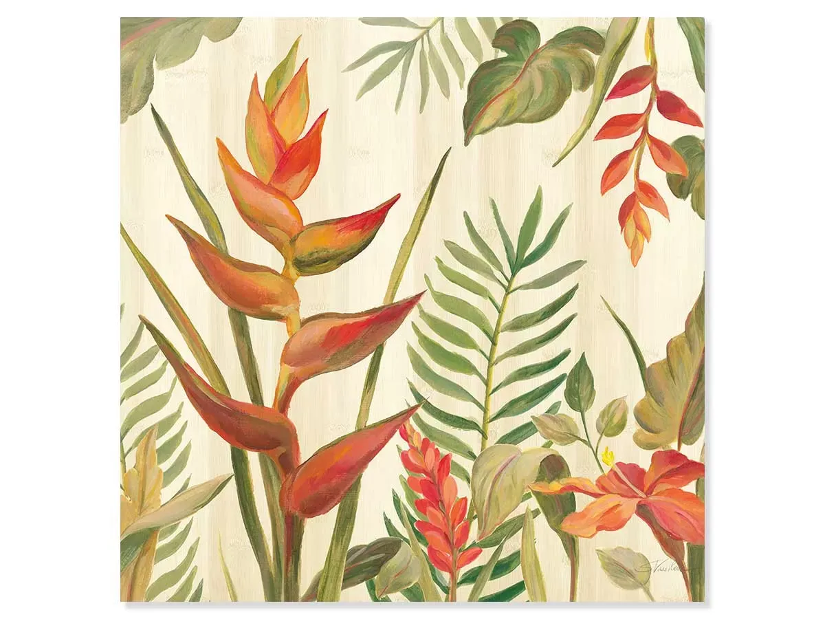 Tableau oiseaux du paradis en aquarelle imprimé sur toile 80x80 cm