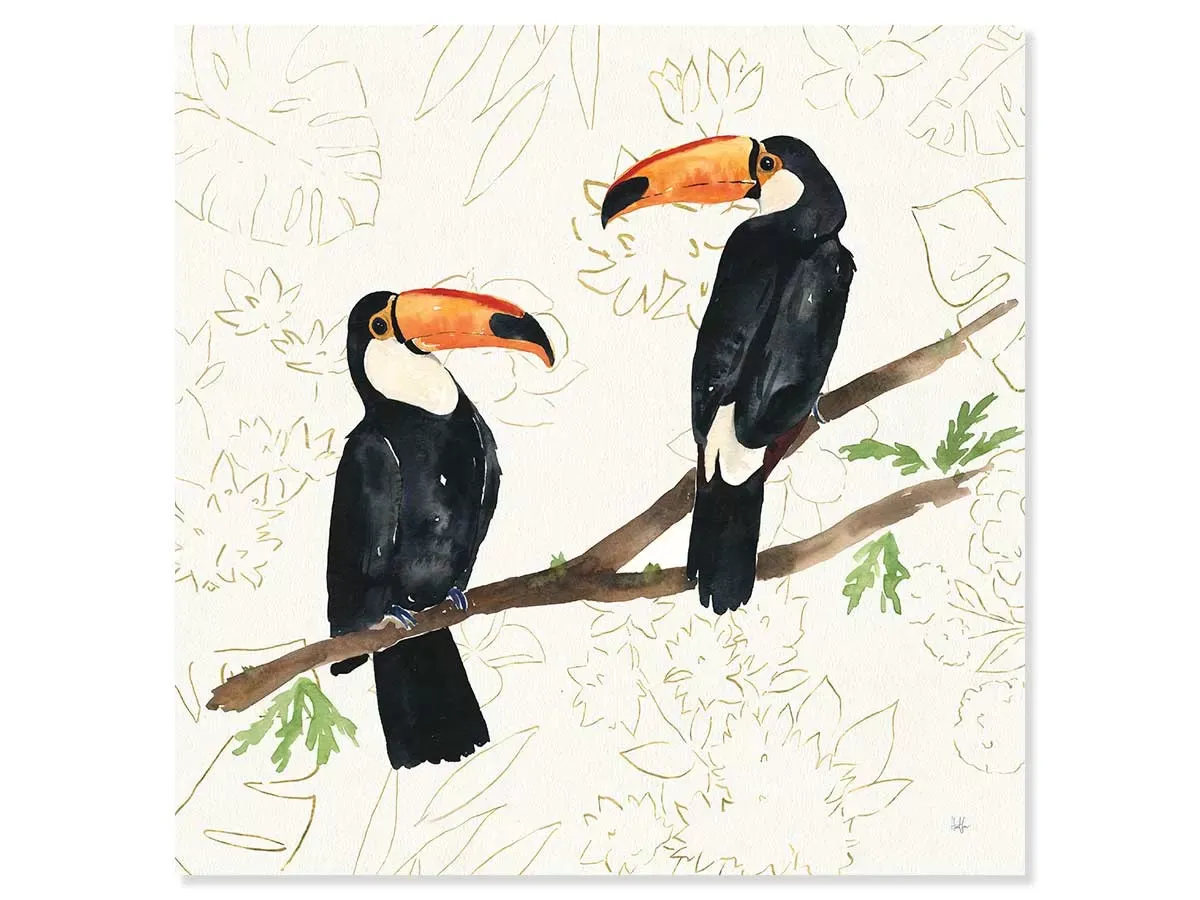 Tableau joyeux oiseaux tropicaux imprimé sur toile 80x80 cm