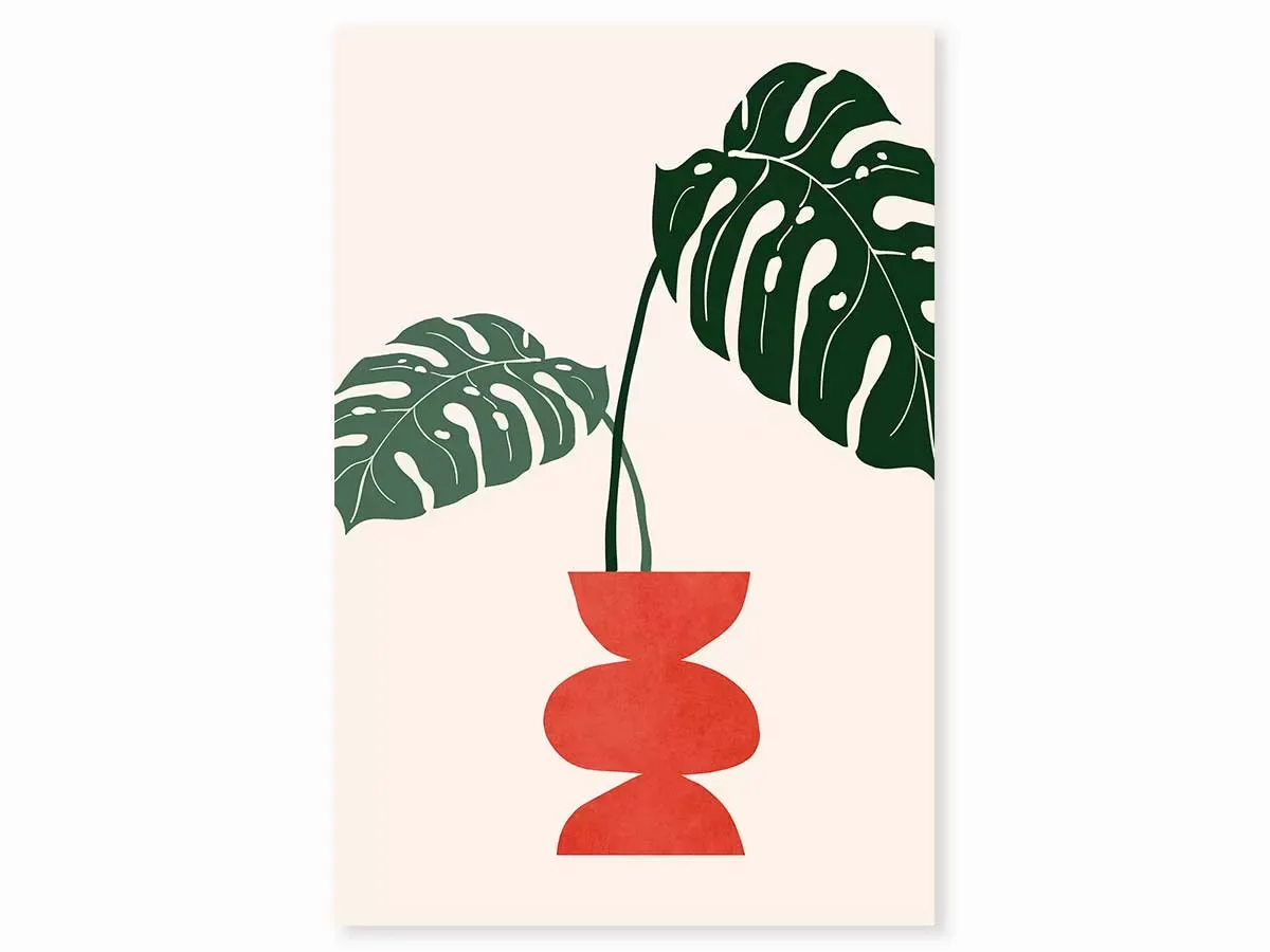 Tableau fleurs déco vase Monstera imprimé sur toile 40x60 cm