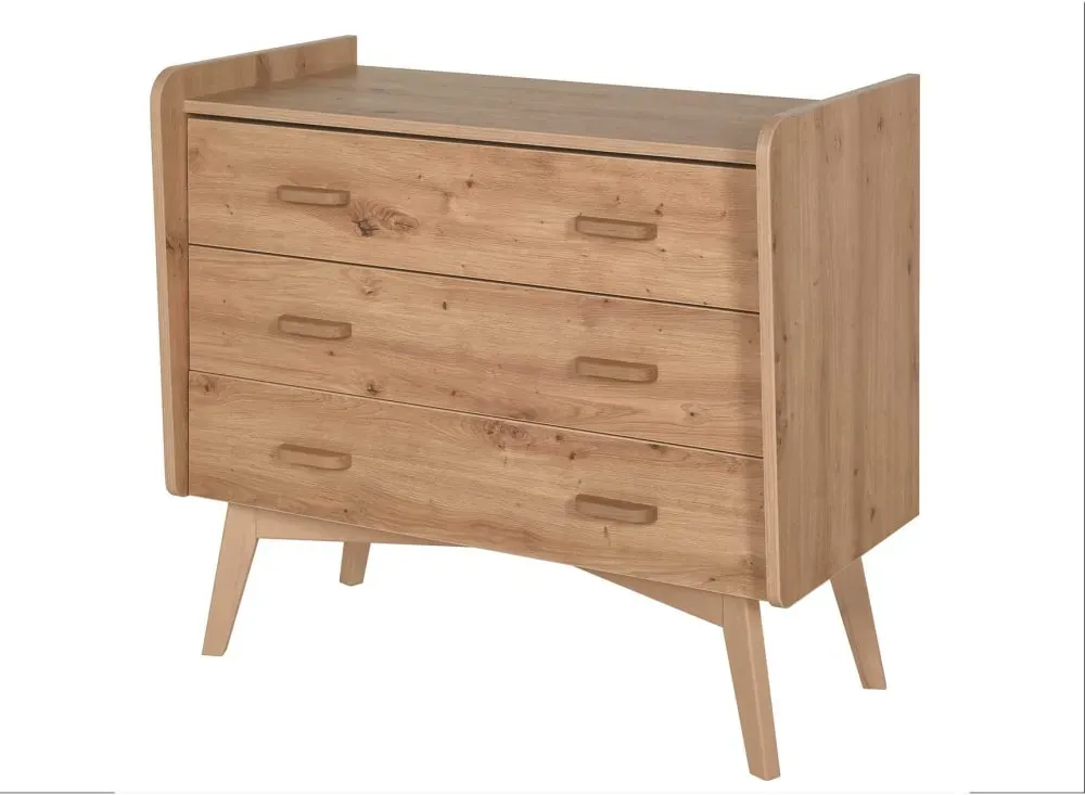 Commode 3 tiroirs en chêne vintage - Larg. 100 cm