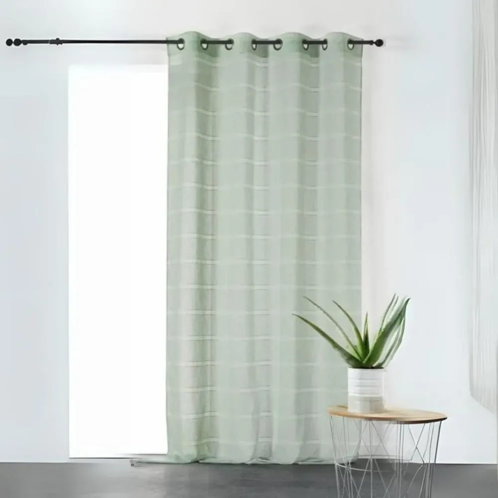 Voilage rayé et tamisant cordelette polyester vert clair 140x250 cm