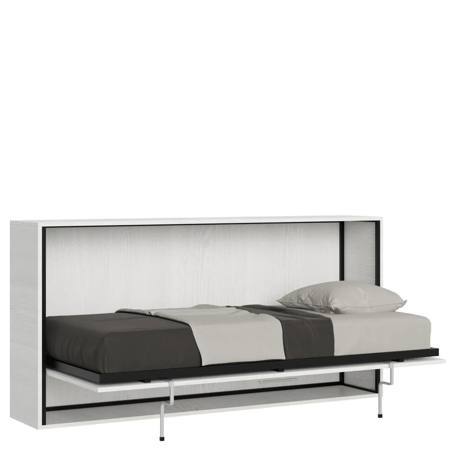 Lit escamotable horizontal 1 couchage effet bois frêne blanc