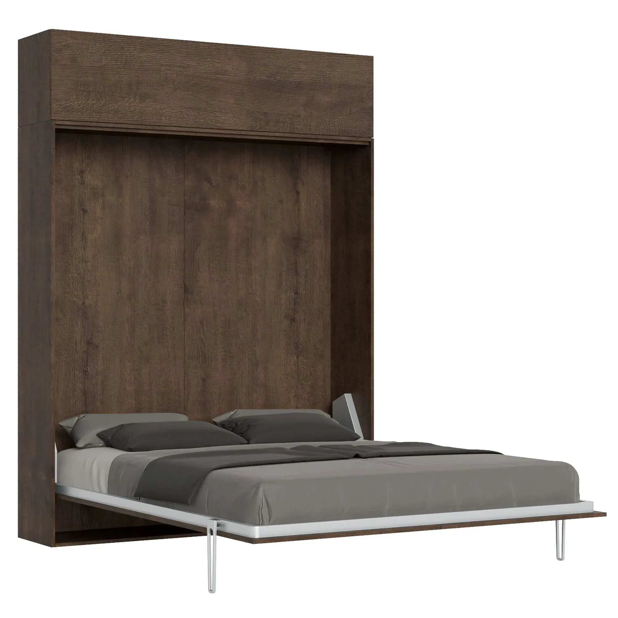 Lit escamotable vertical 160 av.èlèment haut effet bois noyer