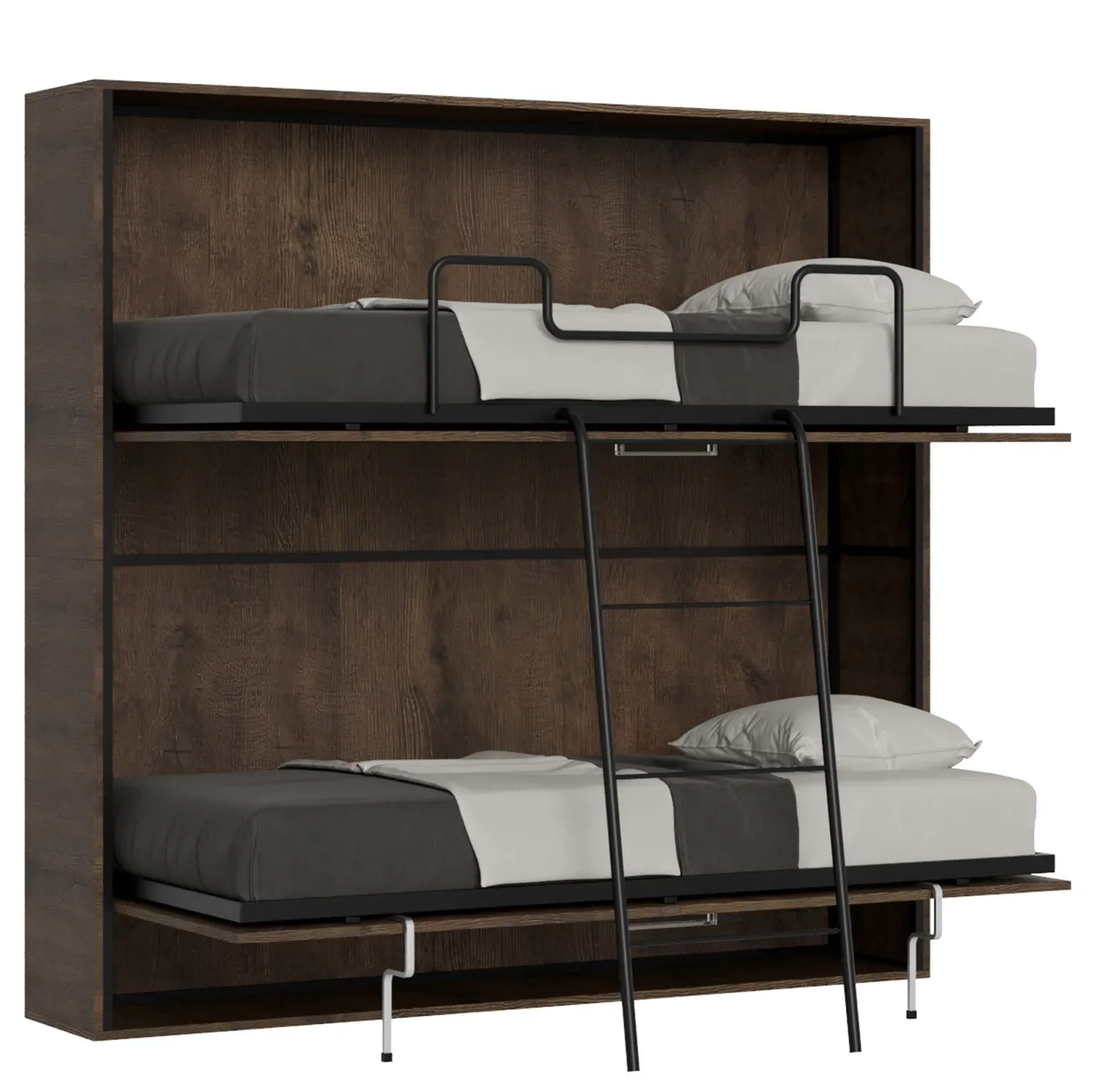 Lit escamotable horizontal superposé effet bois noyer