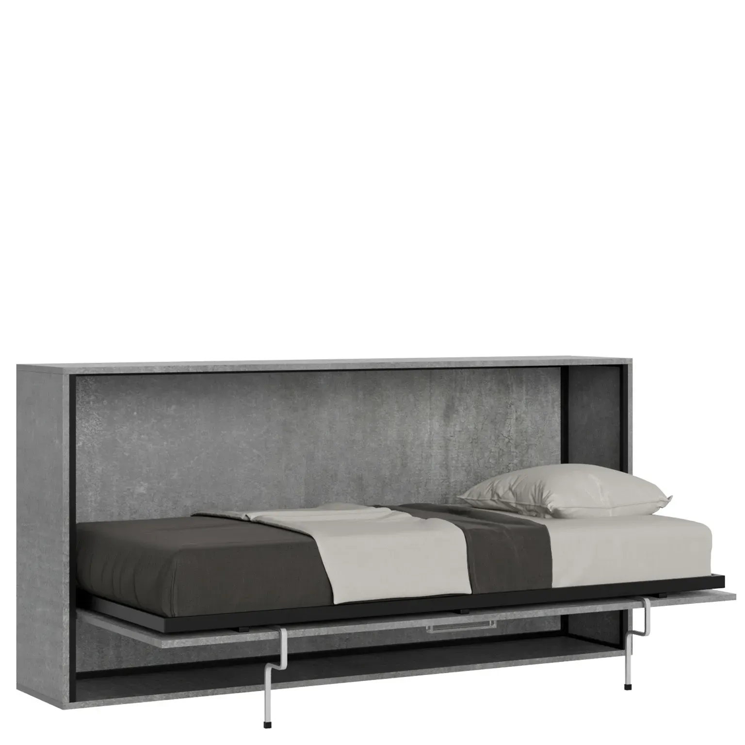 Lit escamotable horizontal 1 couchage effet bois gris béton