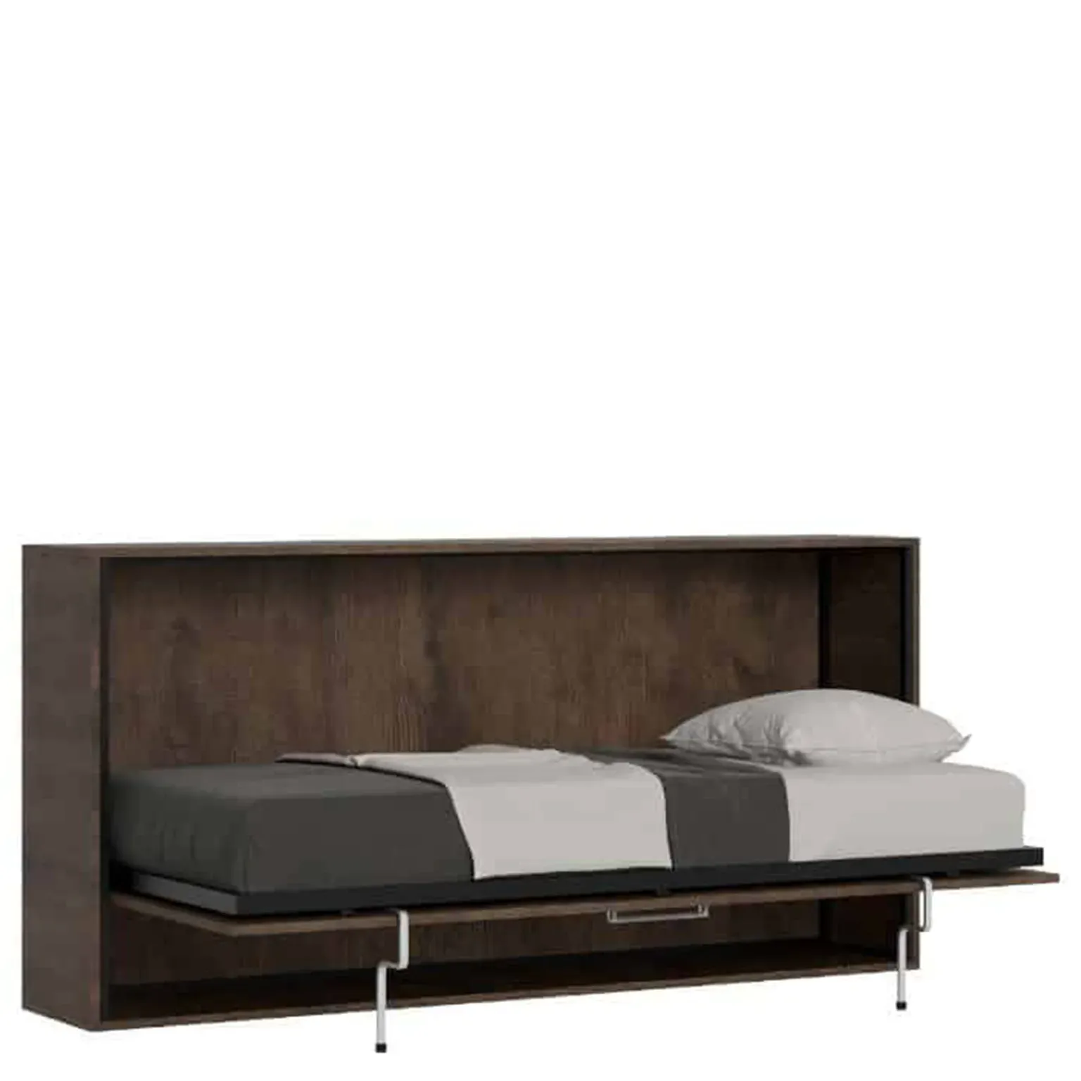 Lit escamotable horizontal 1 couchage effet bois noyer