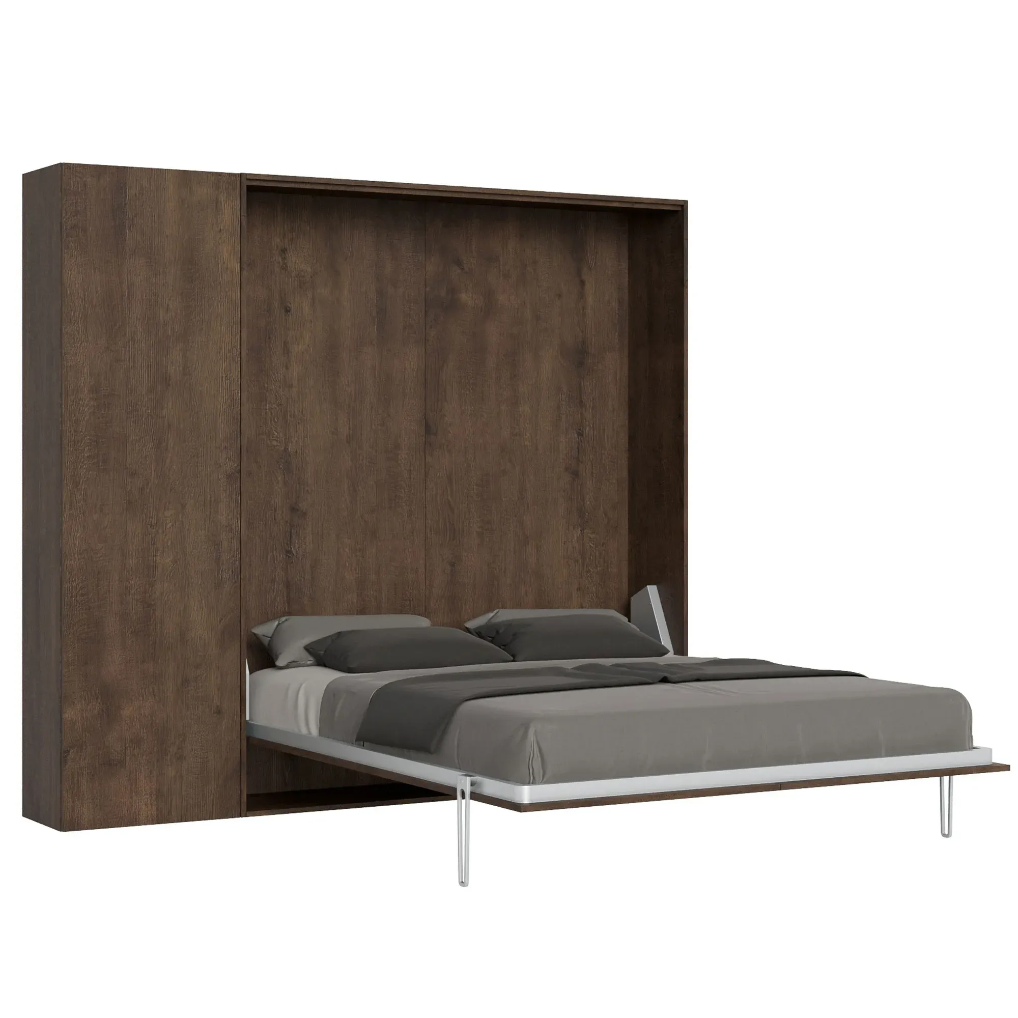 Lit escamotable vertical 160 av.colonne effet bois noyer