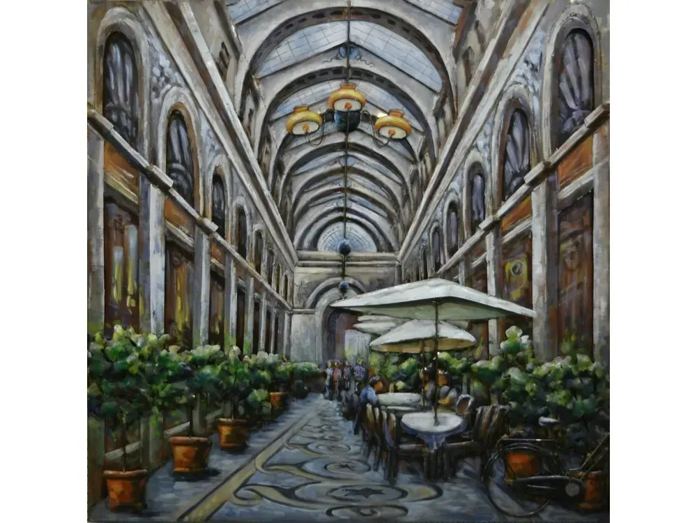 Tableau relief en métal restaurant sous voutes de verre 100x100