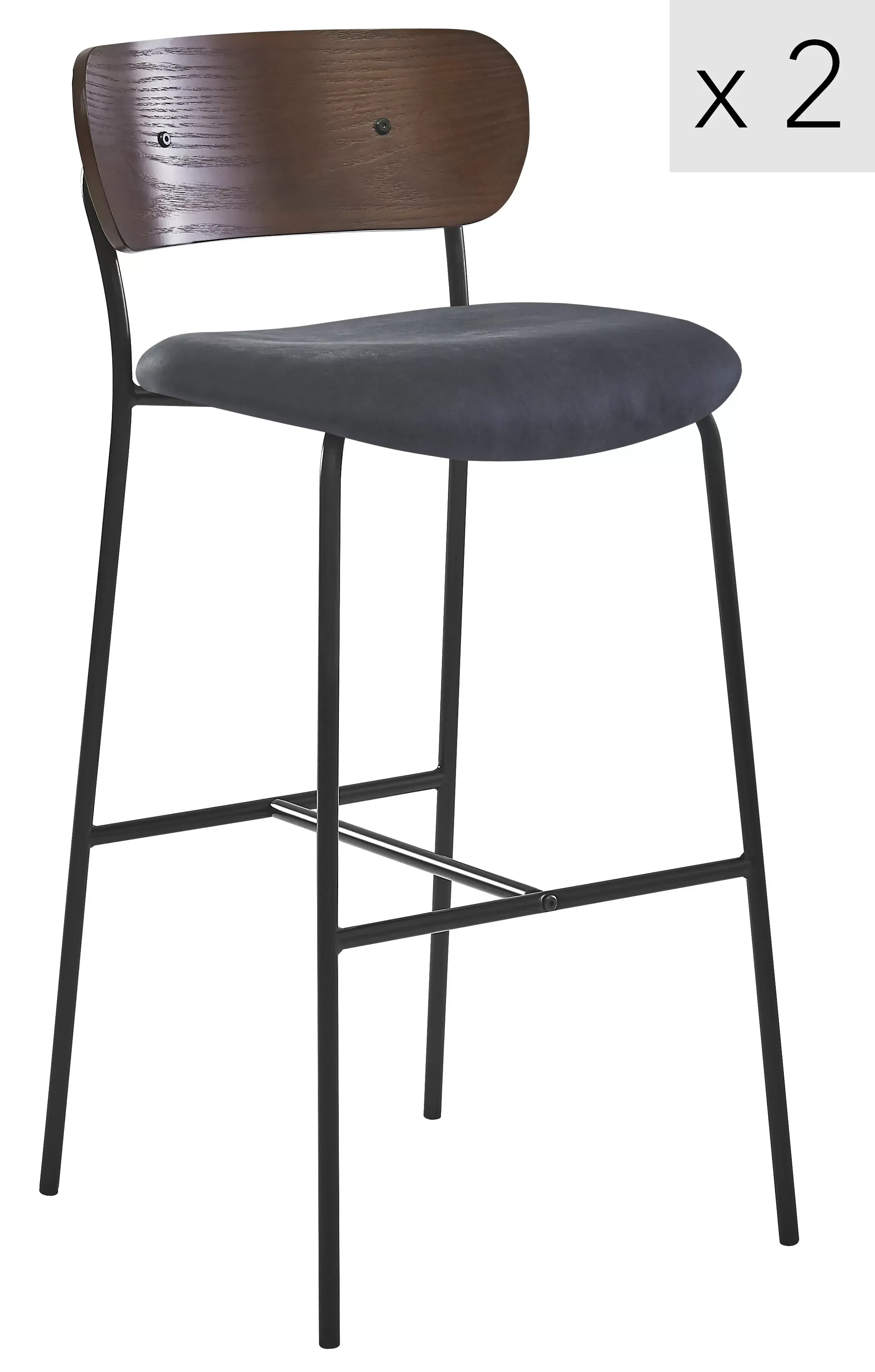 Lot de 2 tabourets de bar en métal et frêne simili cuir