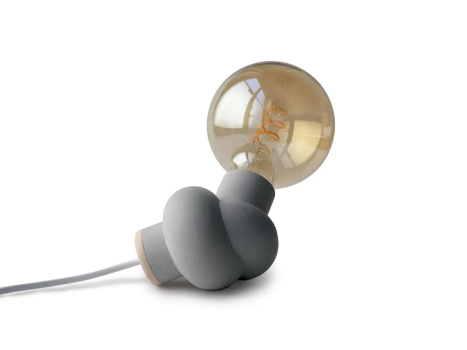 Lampe à poser en béton et bois cordon blanc ampoule LED edison