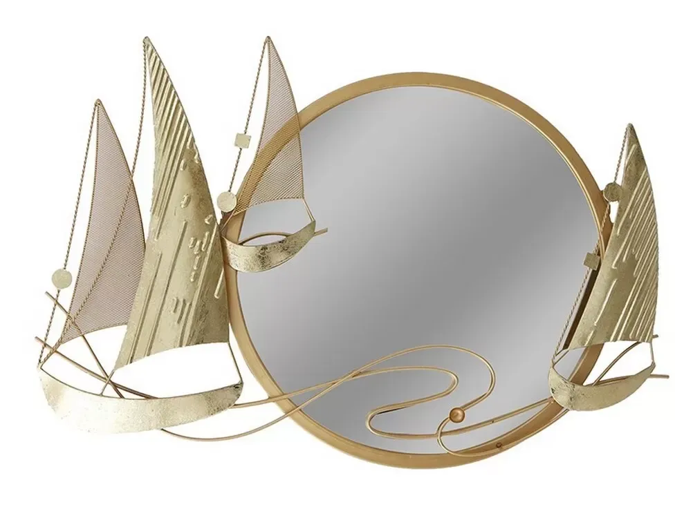 Décoration murale en métal miroir et voiliers 78x53x4