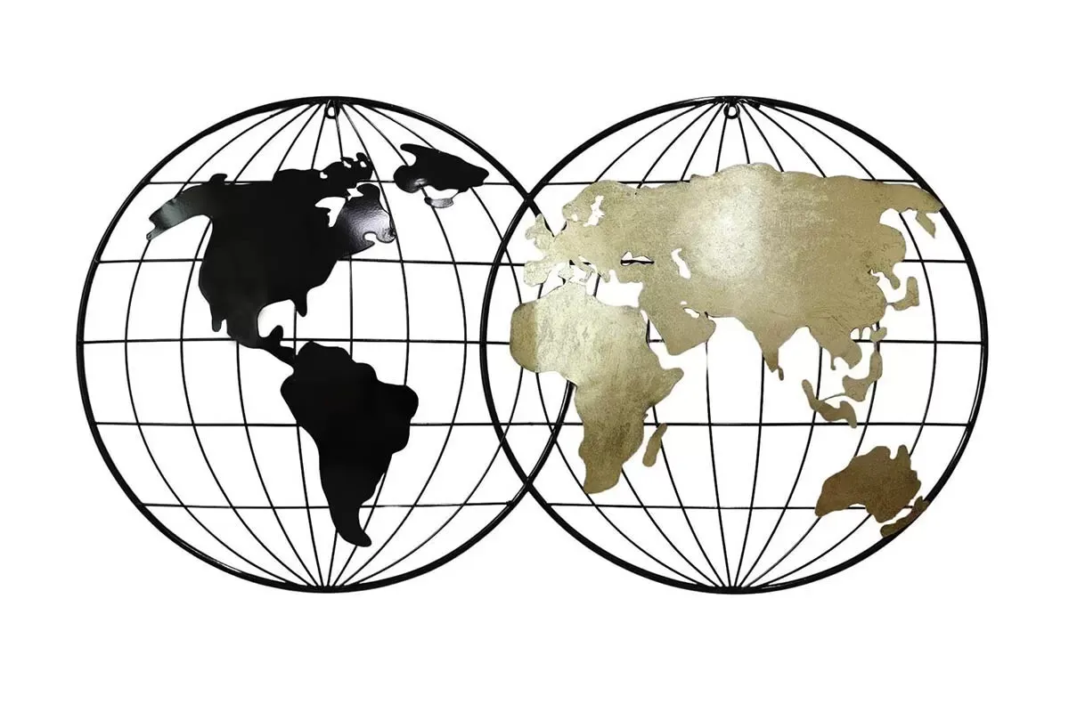 Décoration murale en métal mappemonde black and gold 108x60x6