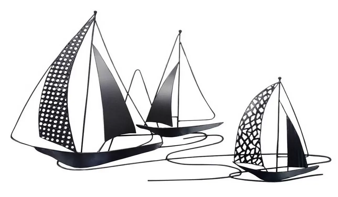Décoration murale en métal régate de voiliers noirs 68x52x3