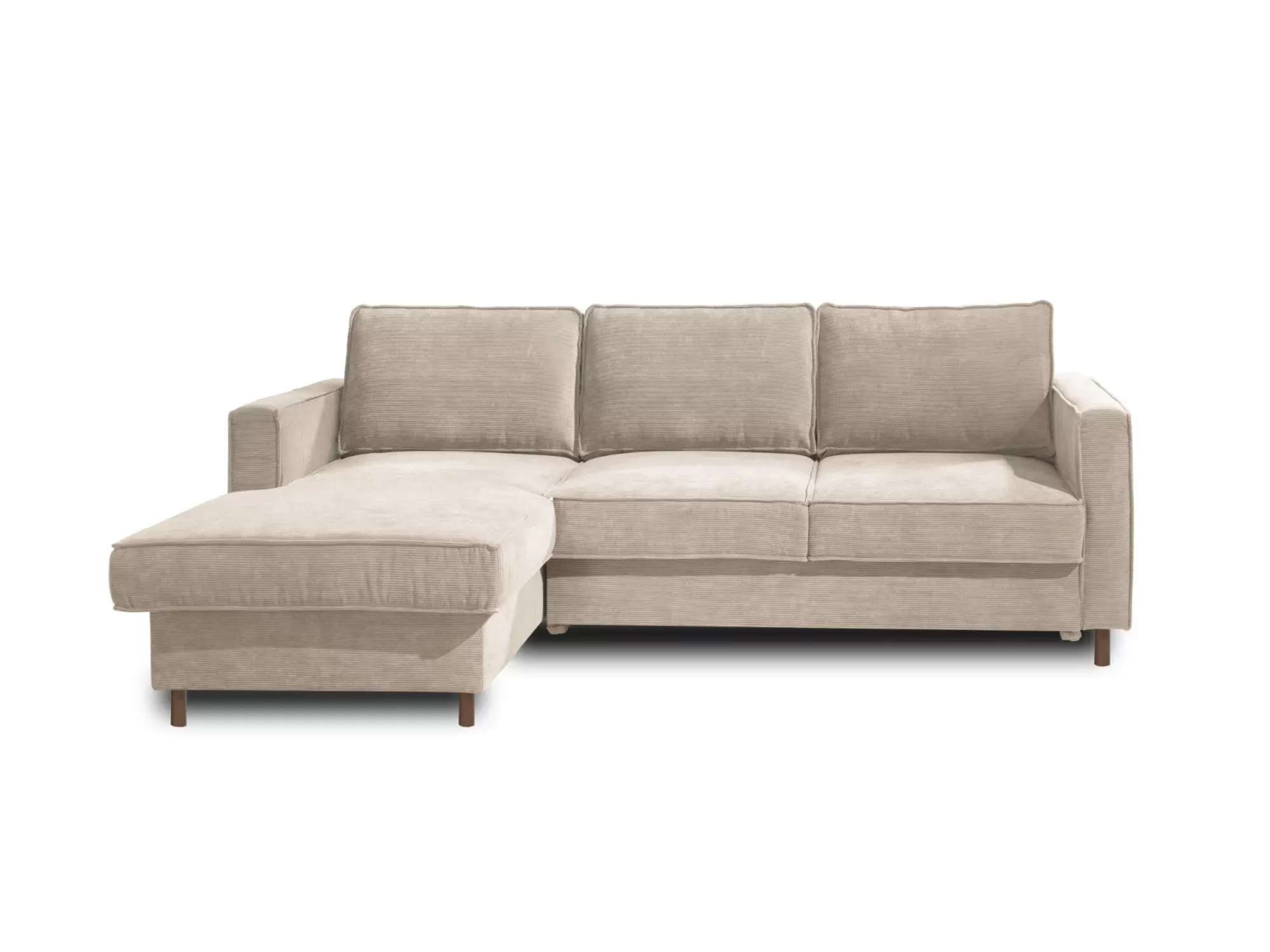 Canapé d'angle gauche convertible 4 places en velours côtelé beige