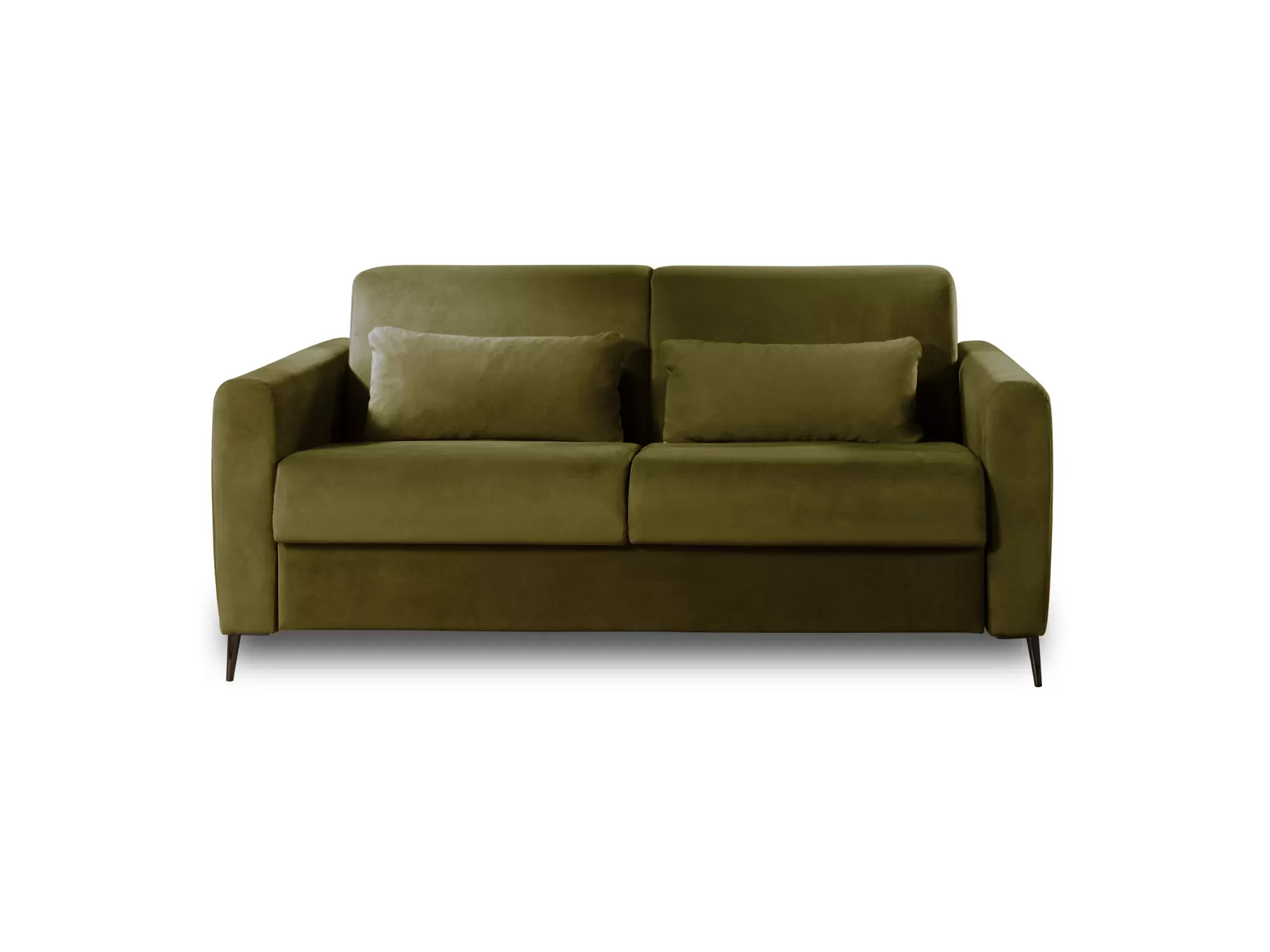 Canapé droit convertible 3 places en velours vert olive