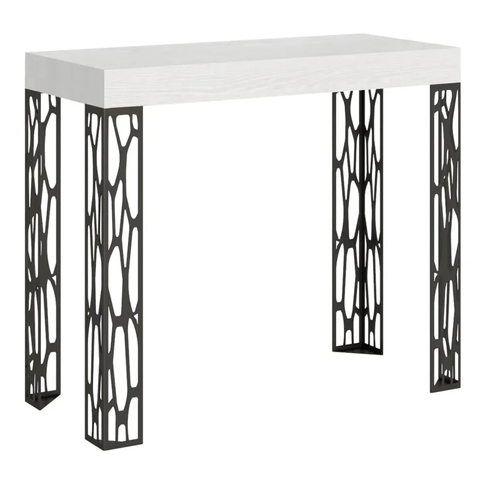Console extensible effet bois frêne blanc 90x40/300 cm
