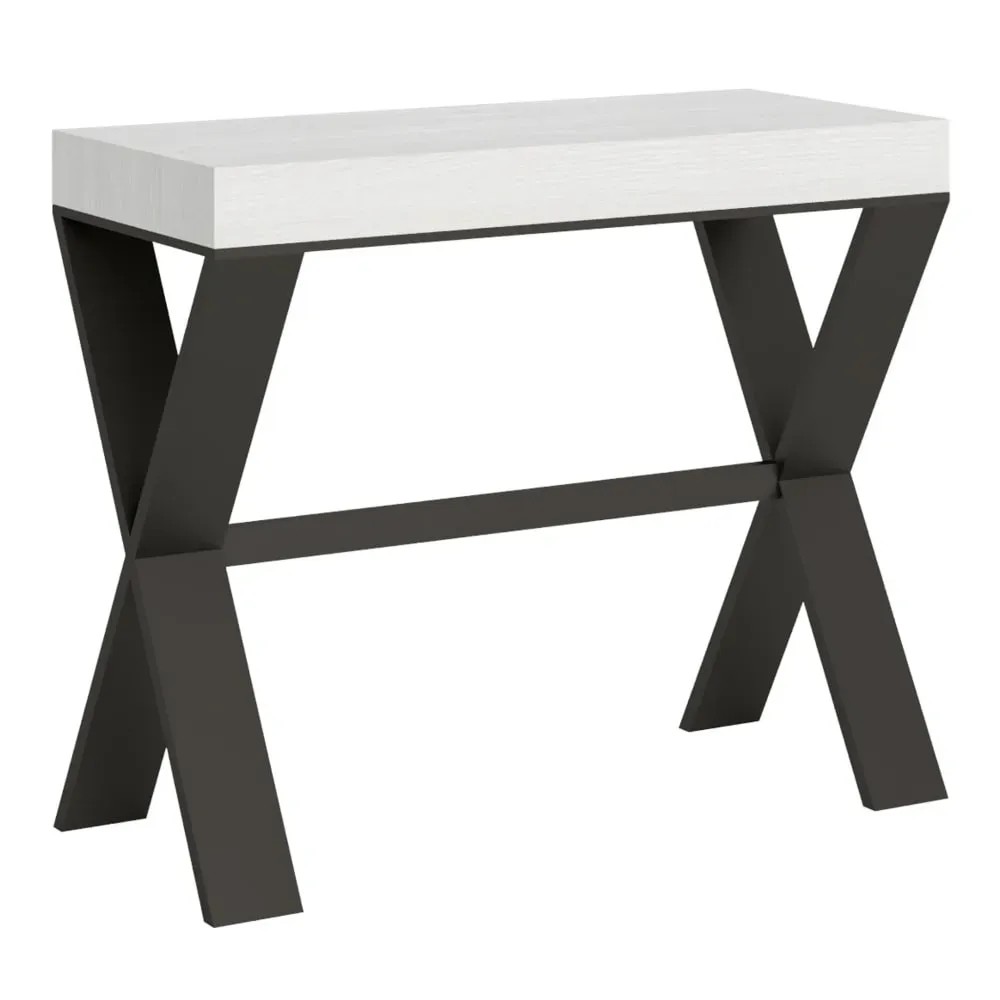 Console extensible effet bois frêne blanc 90x40/300 cm
