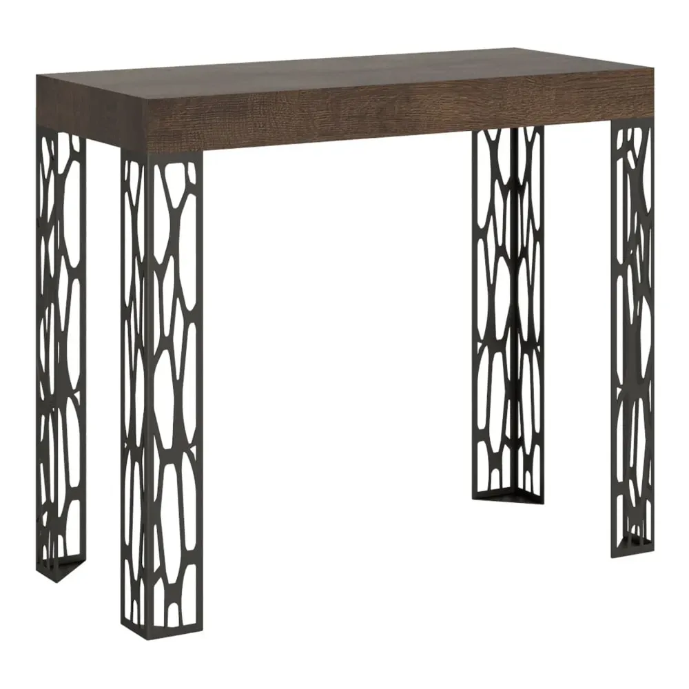 Console extensible effet bois noyer 90x40/196 cm