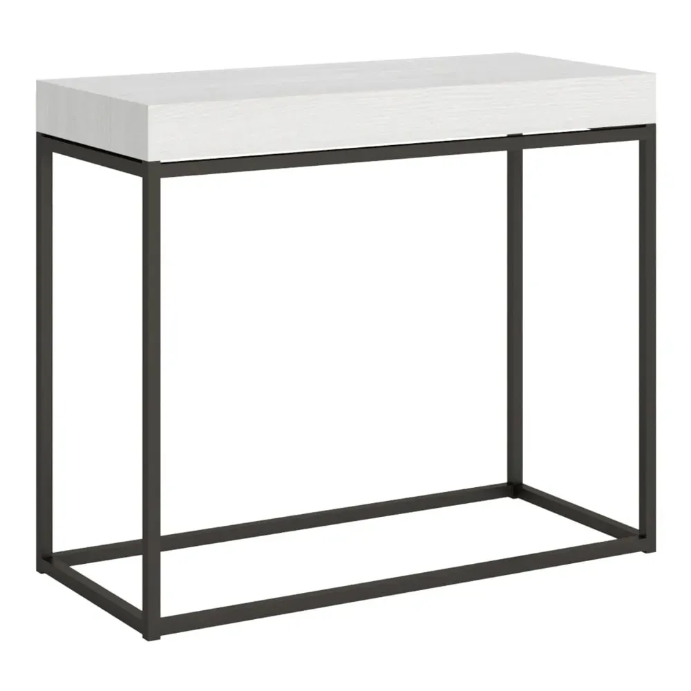 Console extensible 90x40/196 cm effet bois frêne blanc