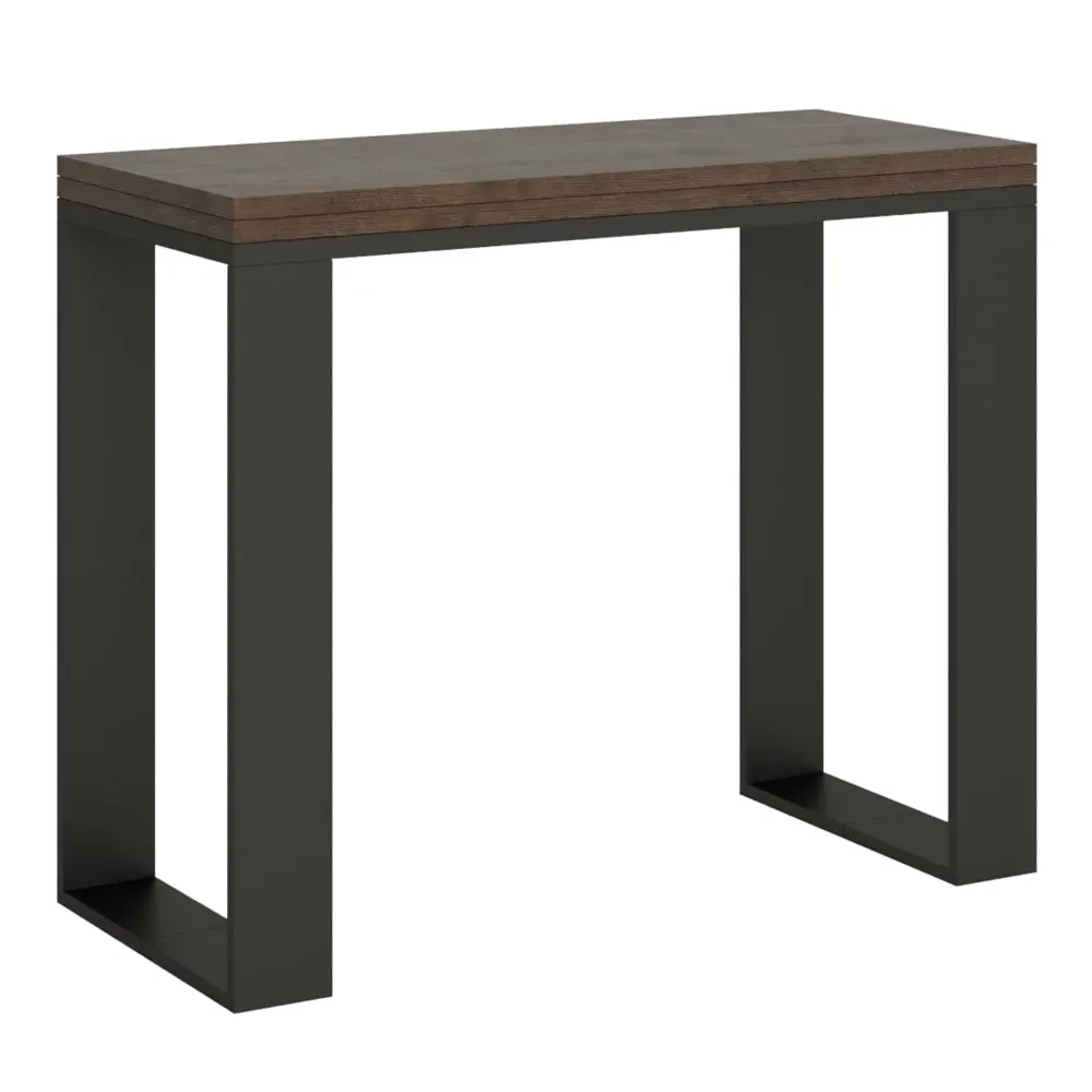 Console extensible portefeuille effet bois noyer 90x45/90 cm