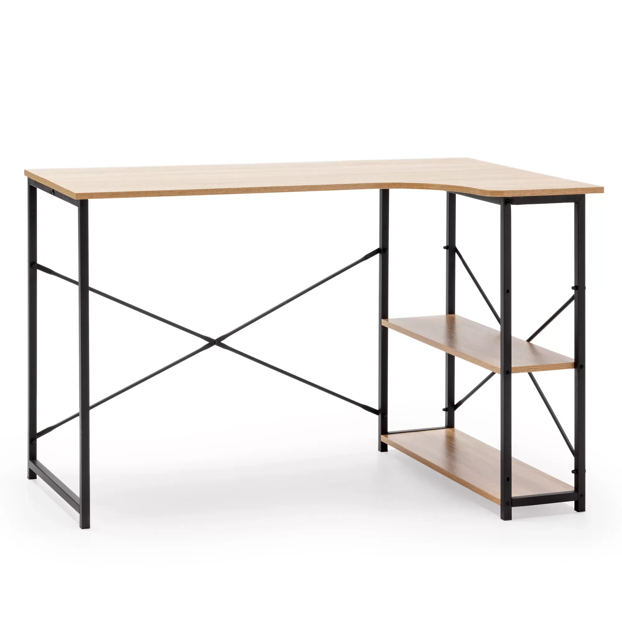 Bureau noir, 2 étagères, style industriel, 120 cm longueur