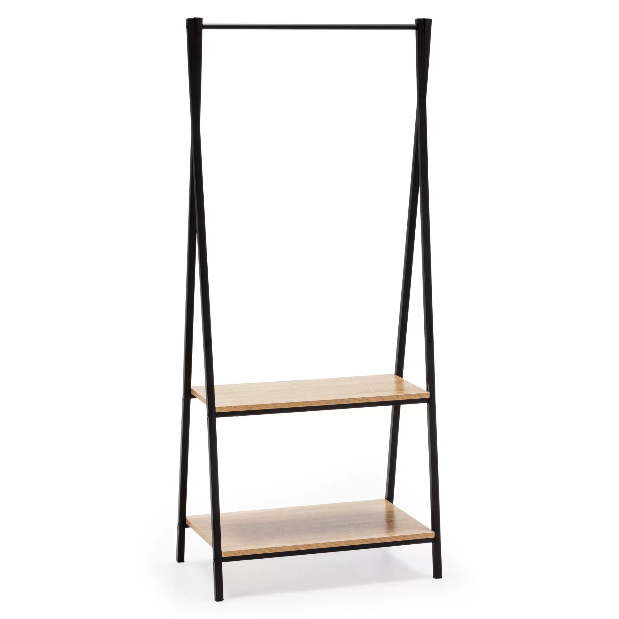 Portemanteau avec étagère 2 étagères 1 barre, coloris chêne/noir