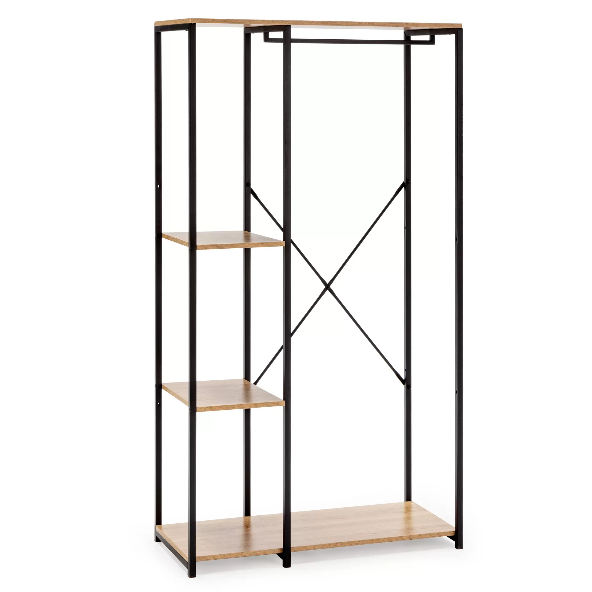 Portemanteau avec étagère avec banc 3 étagères, couleur chêne/noir