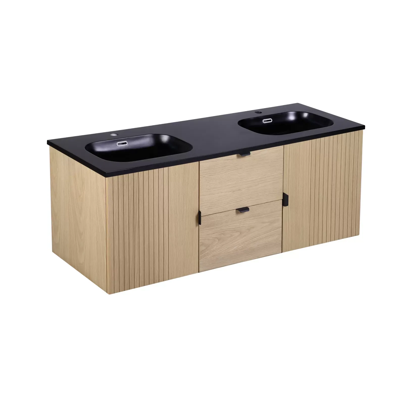 Meuble double 140cm chêne  suspendu avec plan résine