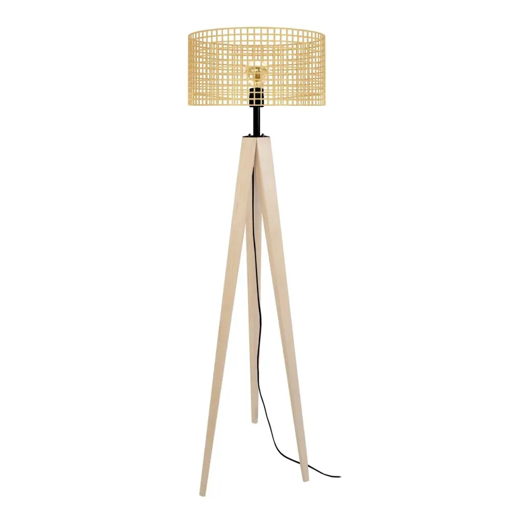 Lampadaire bois  naturel et jaune pastel