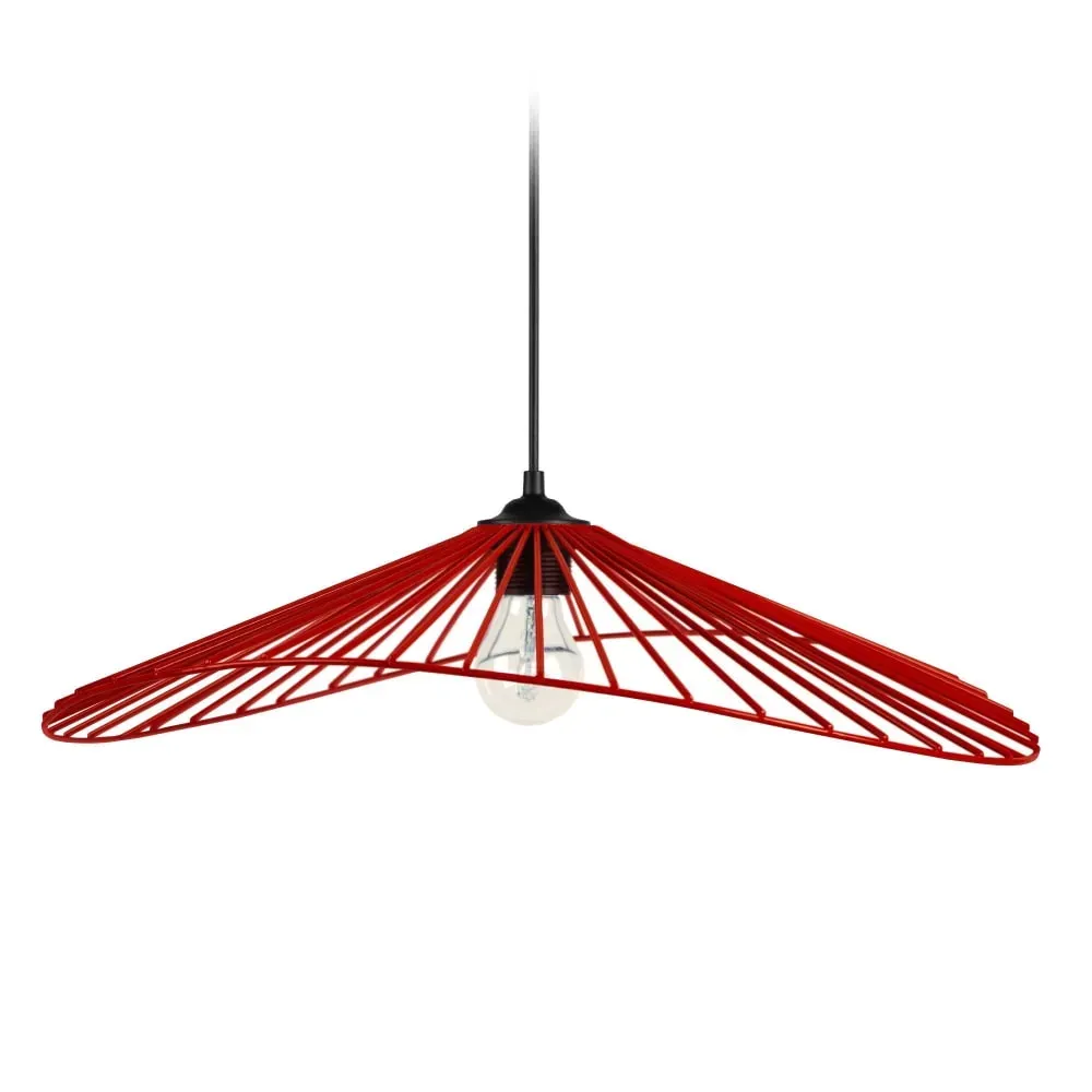 Suspension fil  métal H70cm noir;Abat-jour: rouge