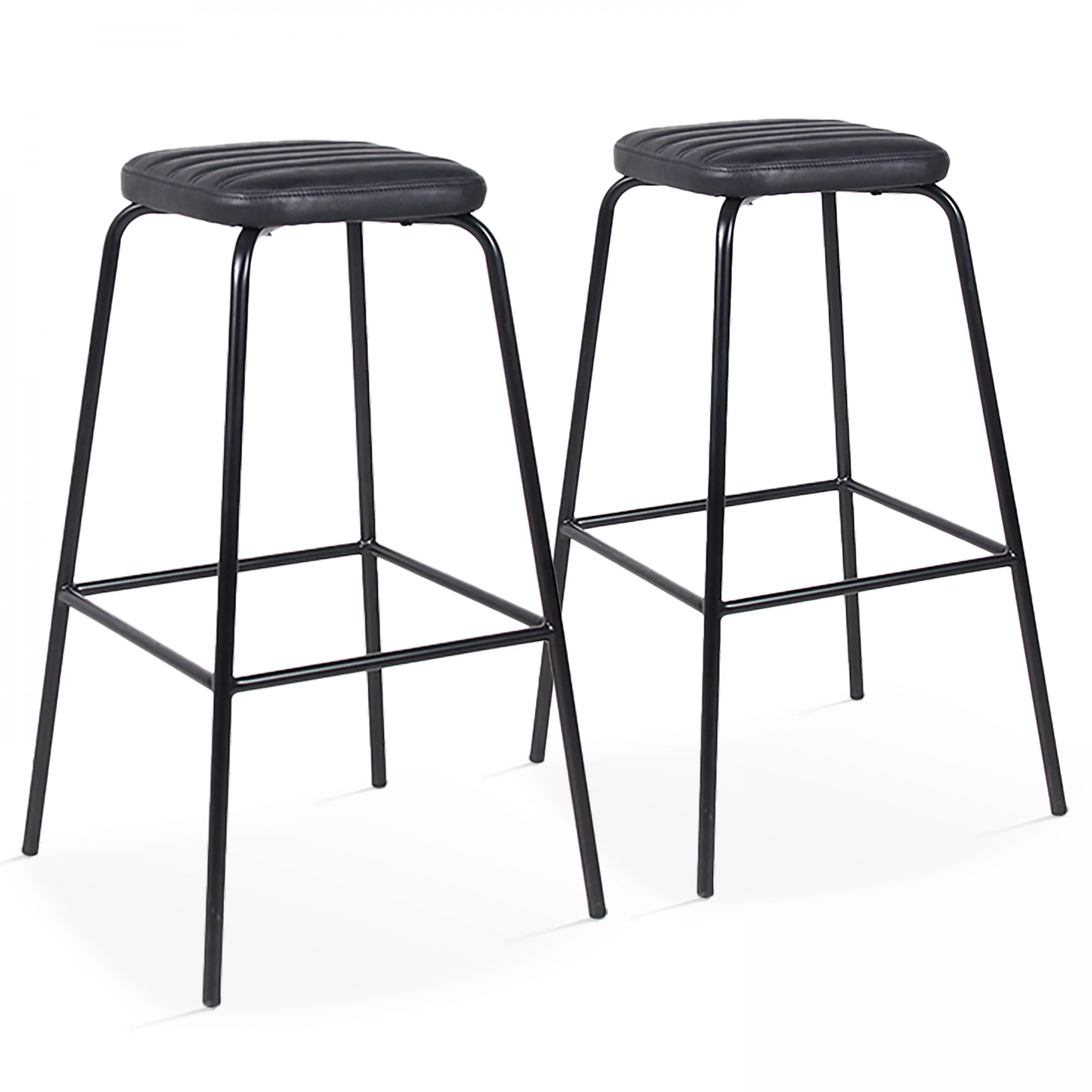 Lot de 2 tabourets hauts en textile enduit noir