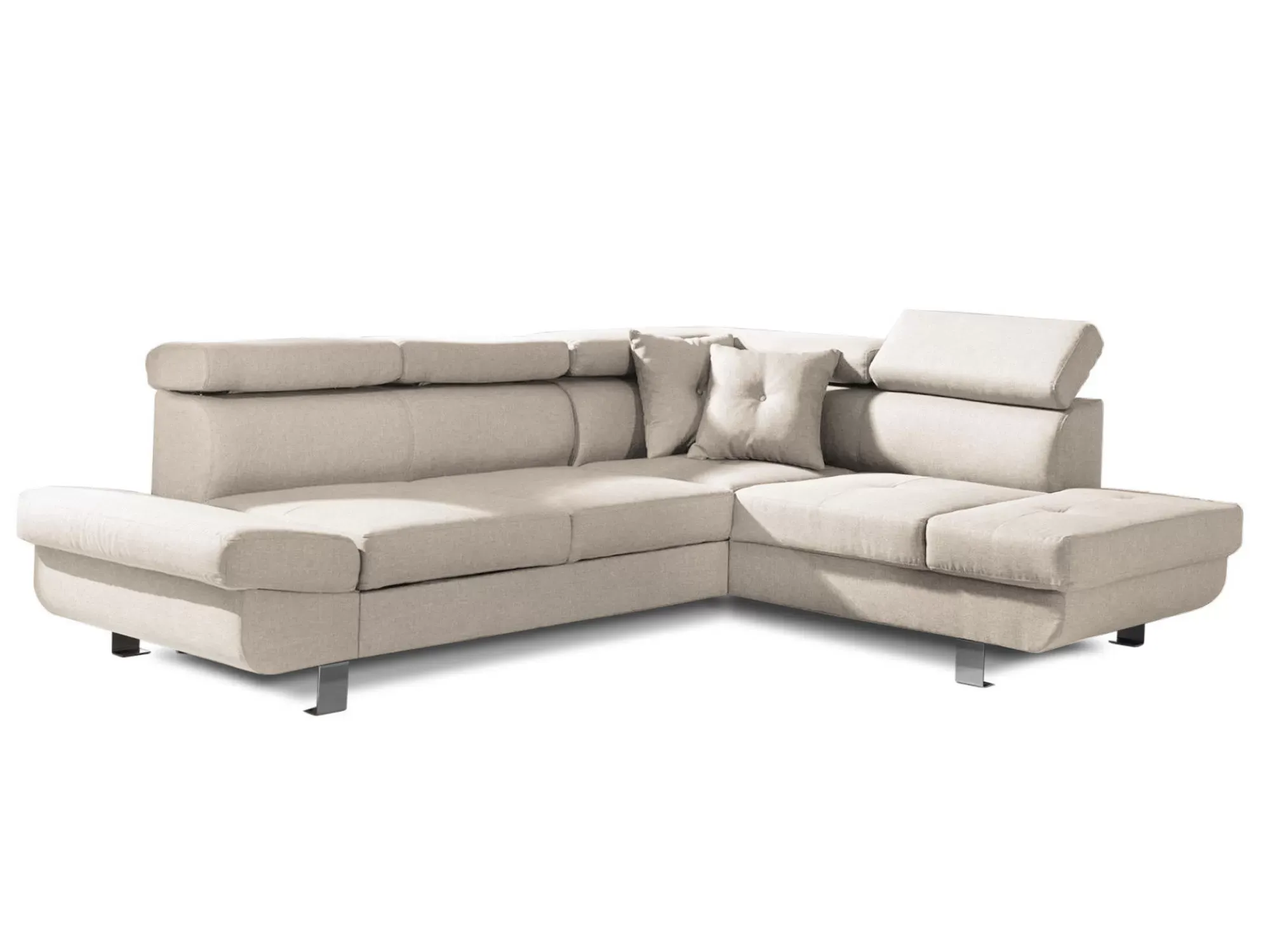 Canapé d'angle droit convertible 5 places en tissu beige
