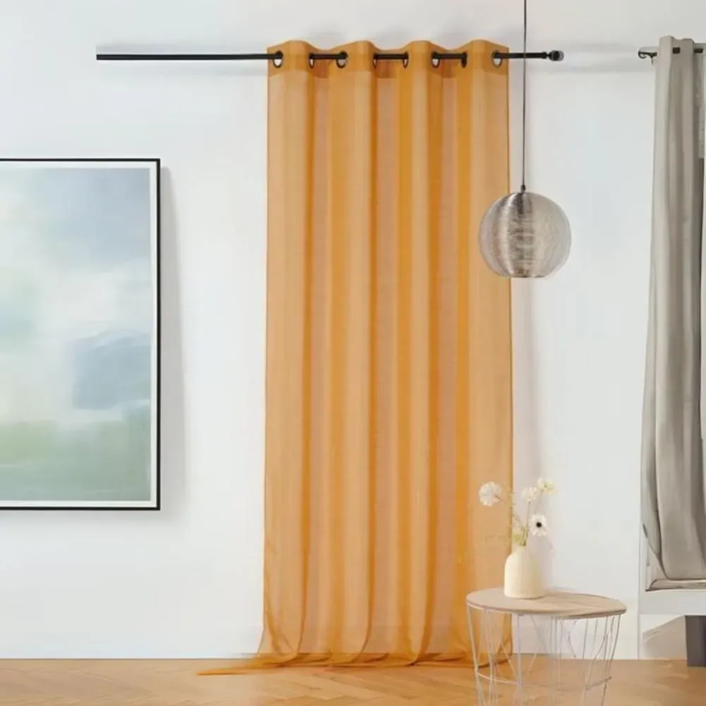 Voilage en étamine givrée polyester jaune soleil 145x240 cm