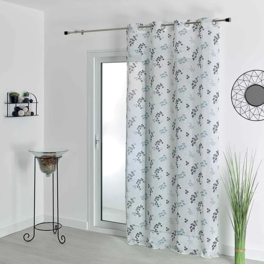 Voilage tamisant en étamine fleurie polyester gris clair 140x240 cm