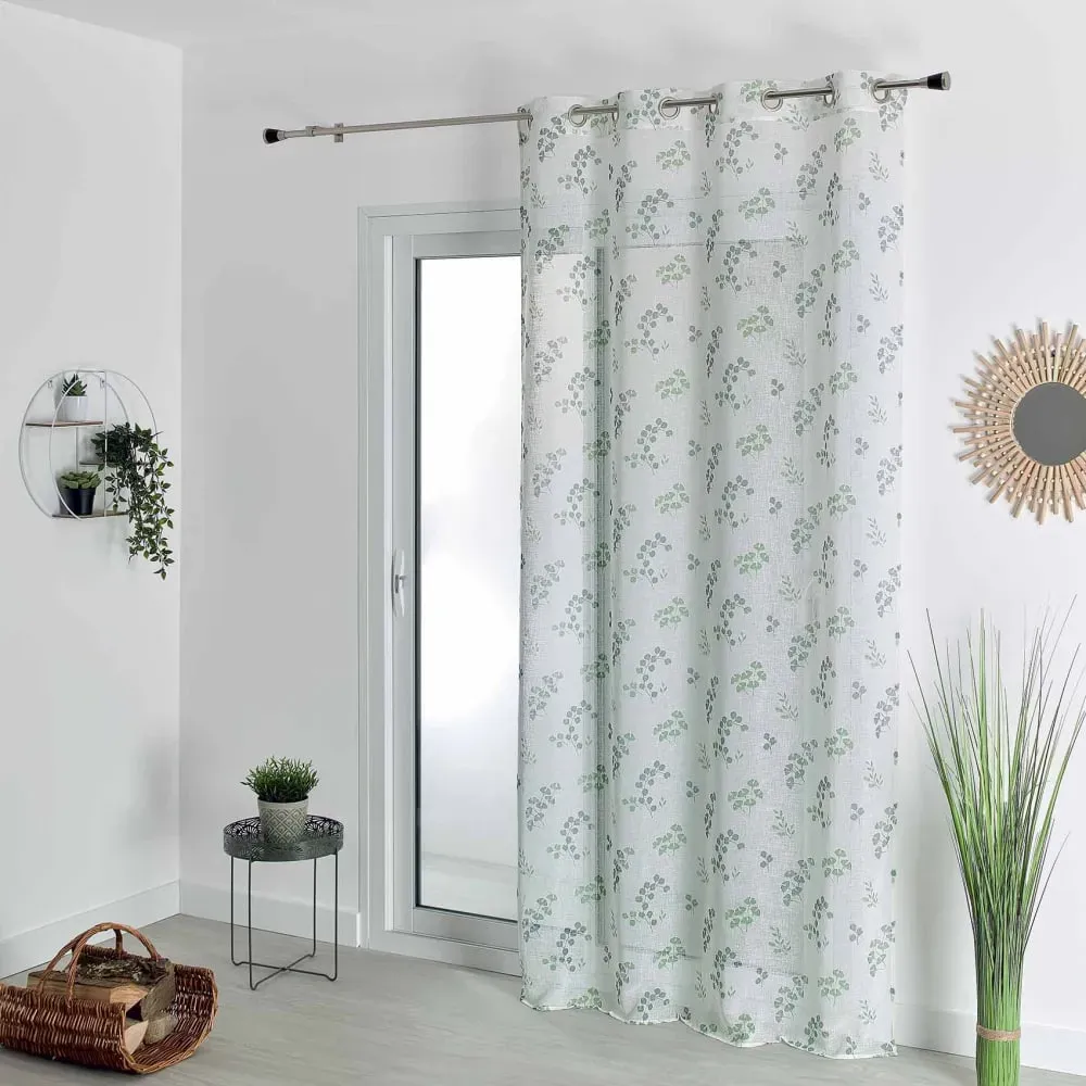 Voilage tamisant en étamine fleurie polyester vert 140x240 cm