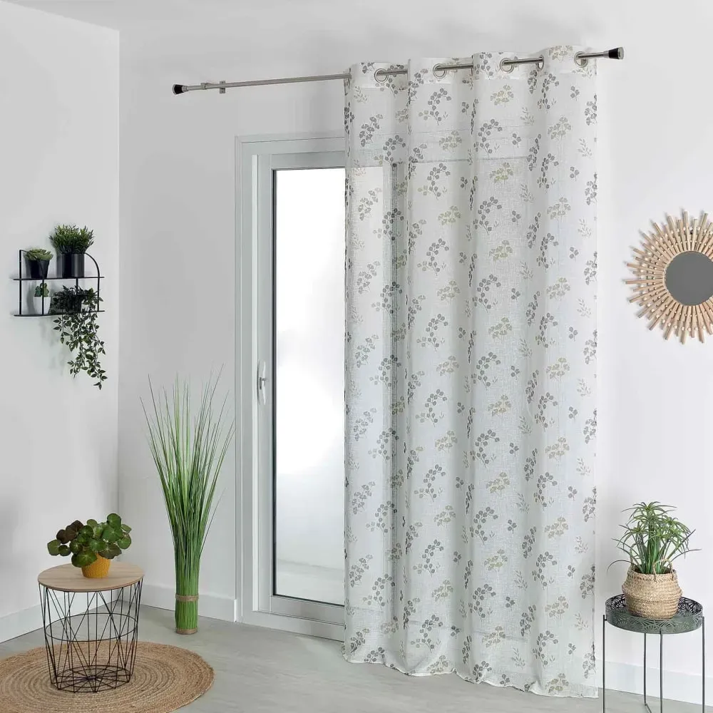 Voilage tamisant en étamine fleurie polyester taupe 140x240 cm