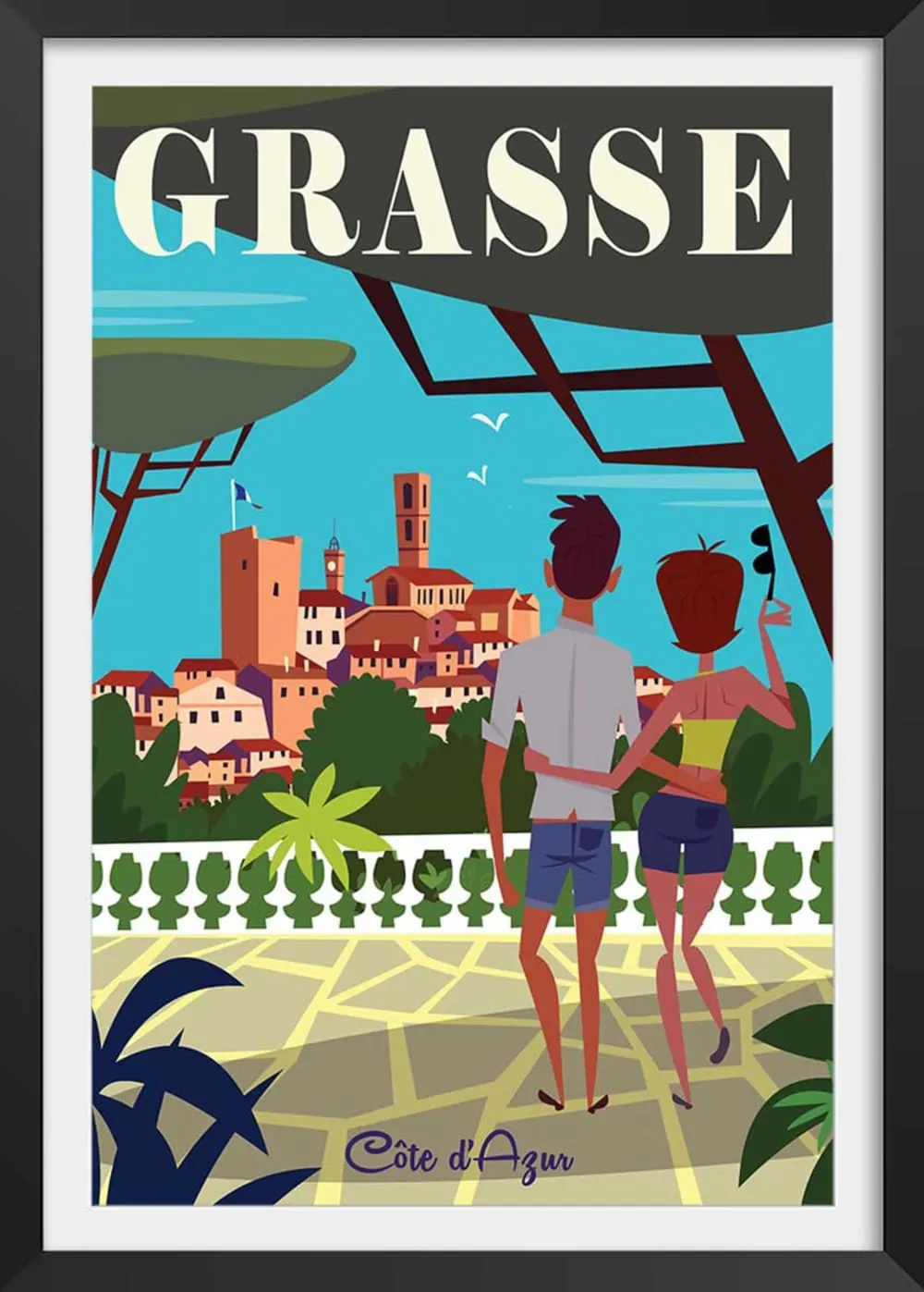 Affiche voyage à grasse avec cadre noir 30x45 cm