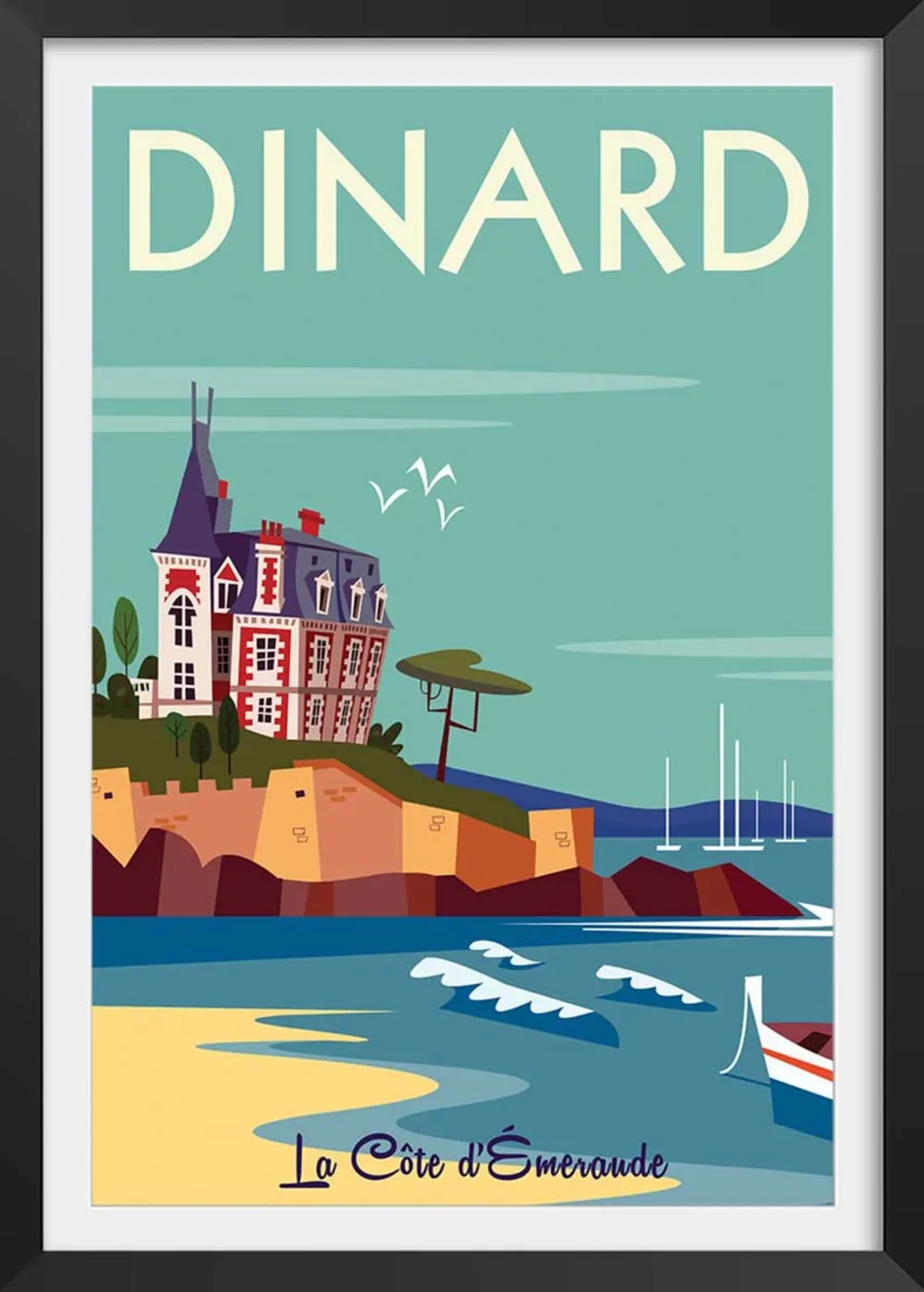 Affiche voyage à dinard avec cadre noir 30x45 cm