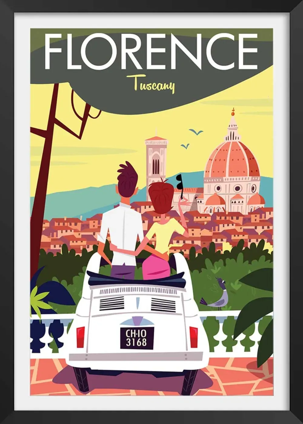 Affiche voyage à Florence avec cadre noir 20x30 cm