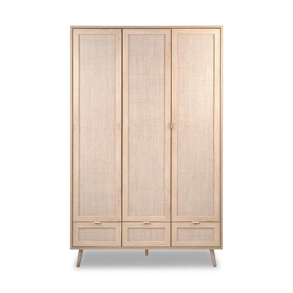 Armoire 3 Portes avec Penderies L120 cm - Impression effet rotin