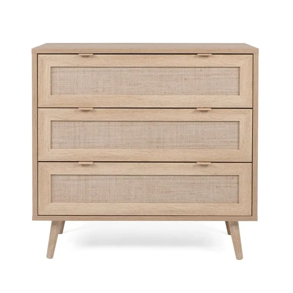 Commode 3 Tiroirs L80 cm - Impression effet rotin