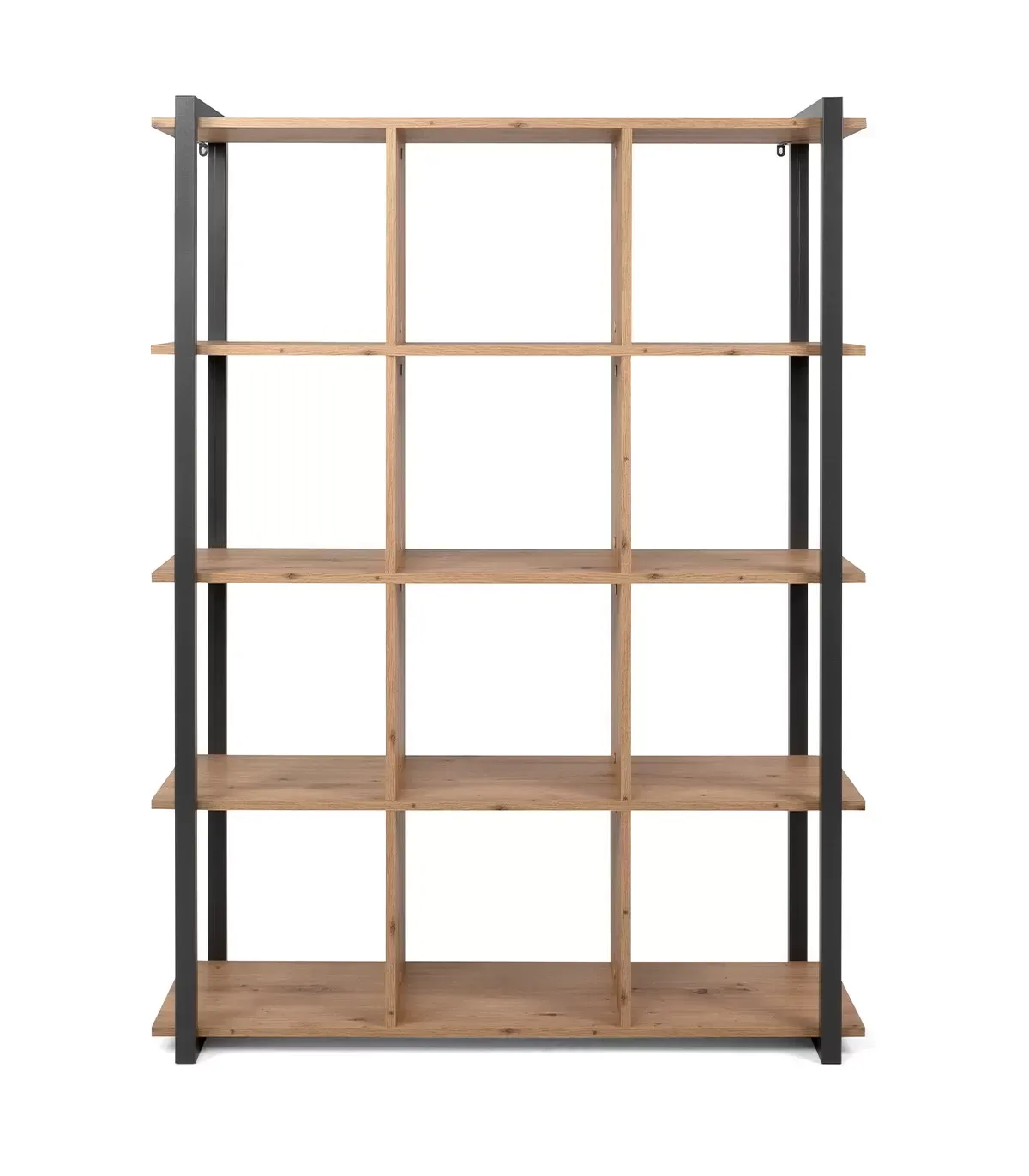 Bibliothèque Industrielle 12 cases L107 cm - Décor Bois et Gris