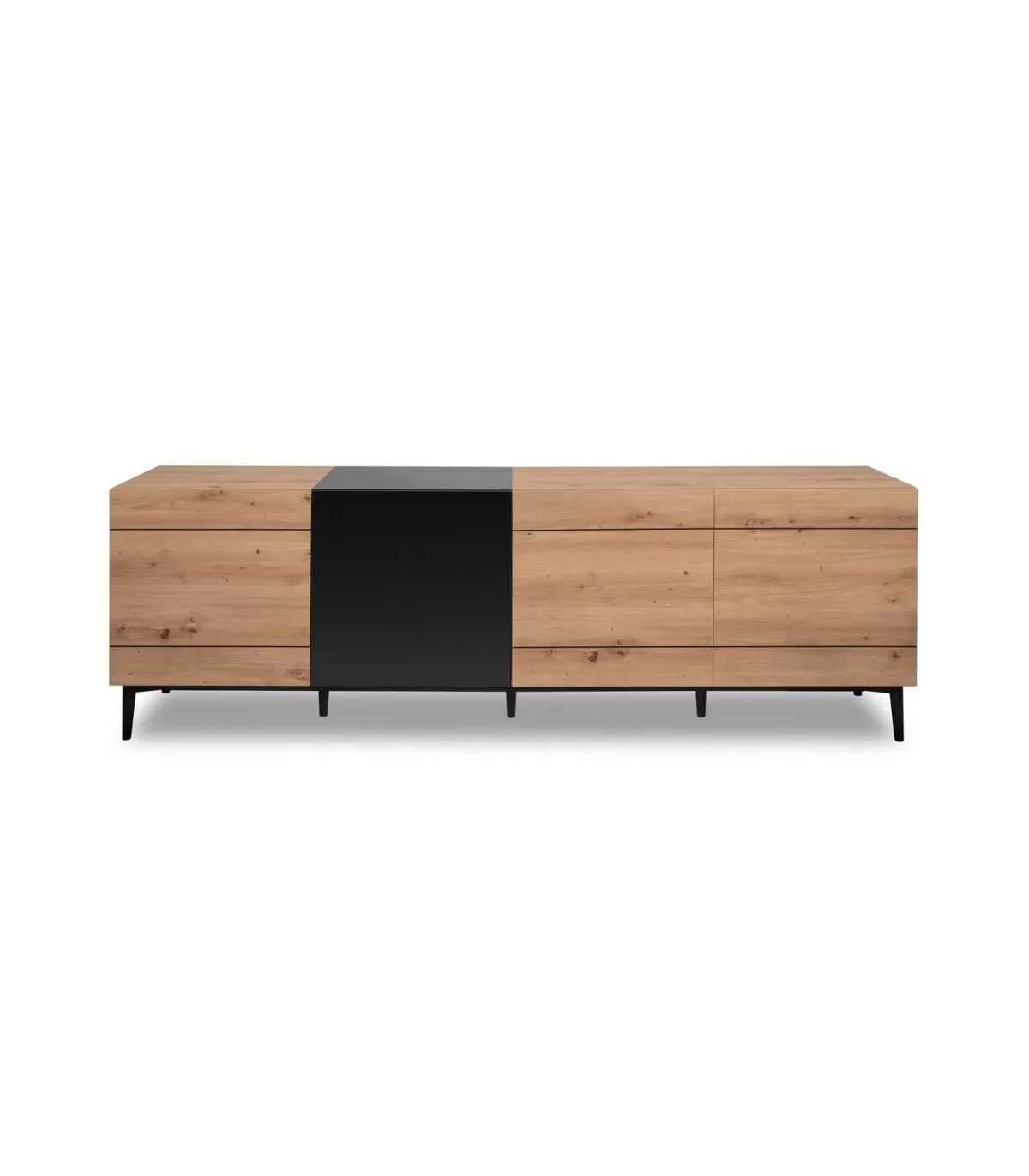 Buffet Bas 4 Portes L200 cm - Décor bois et noir