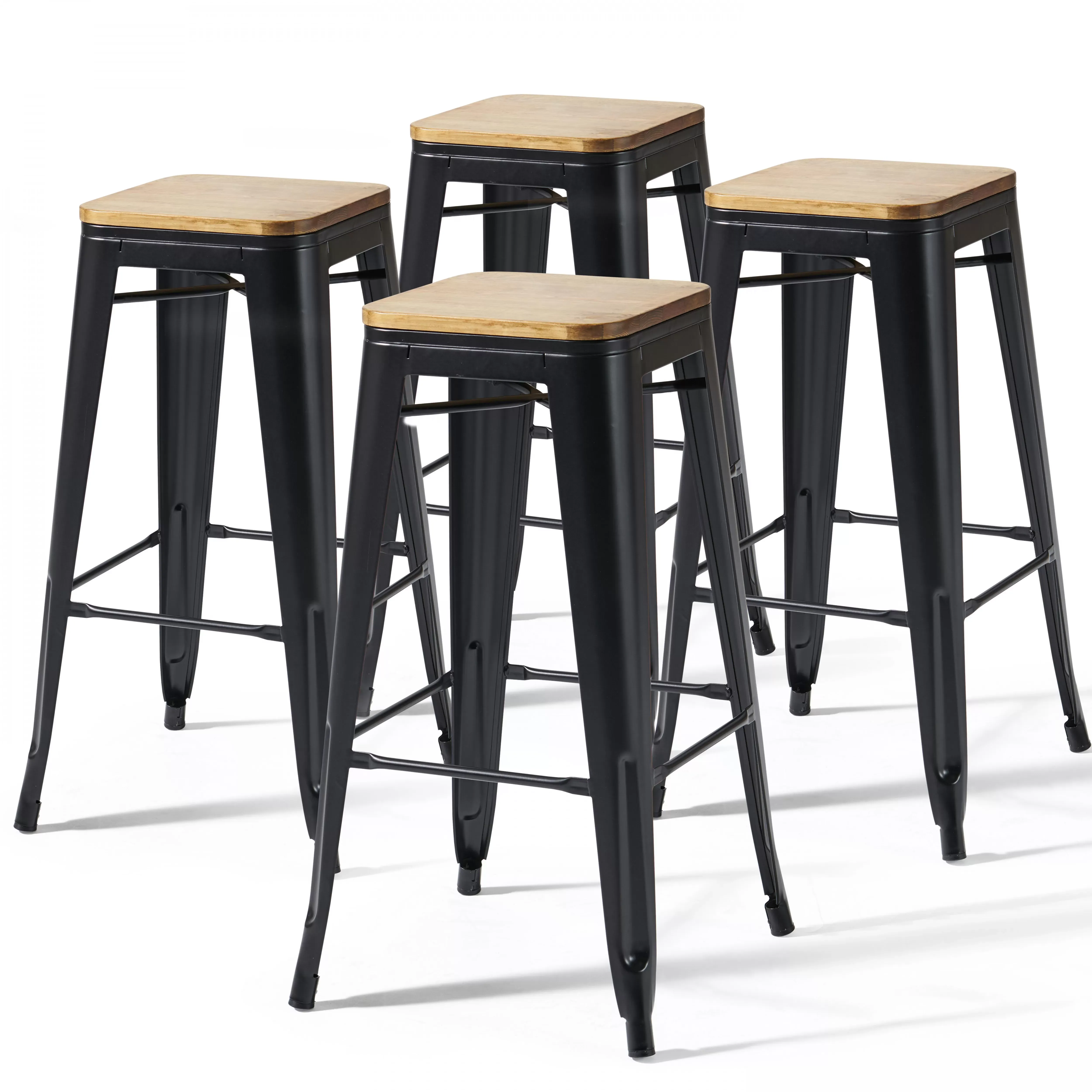 Lot de 4 tabourets de bar en acier noir mat