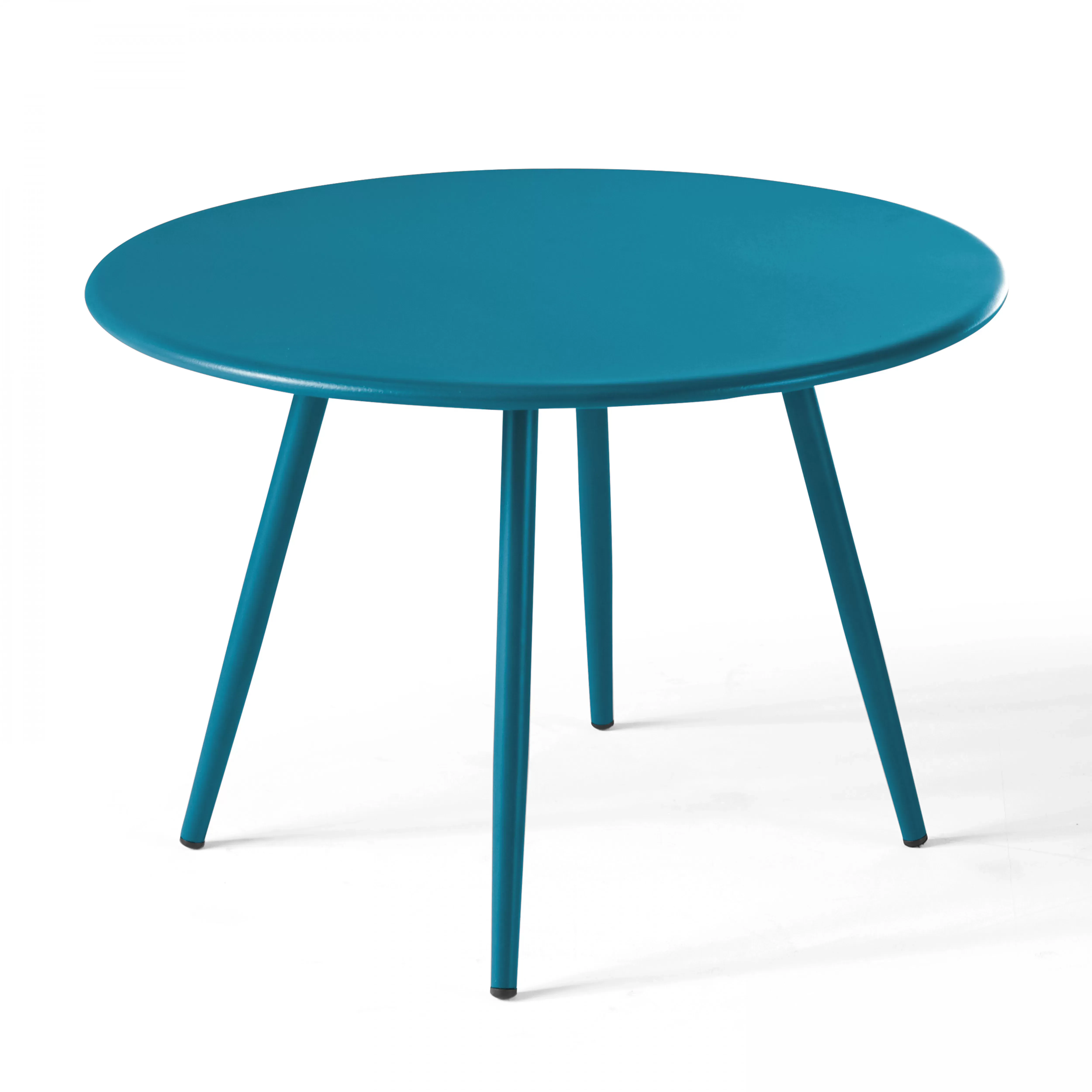 Table basse de jardin ronde en métal bleu pacific 40 cm