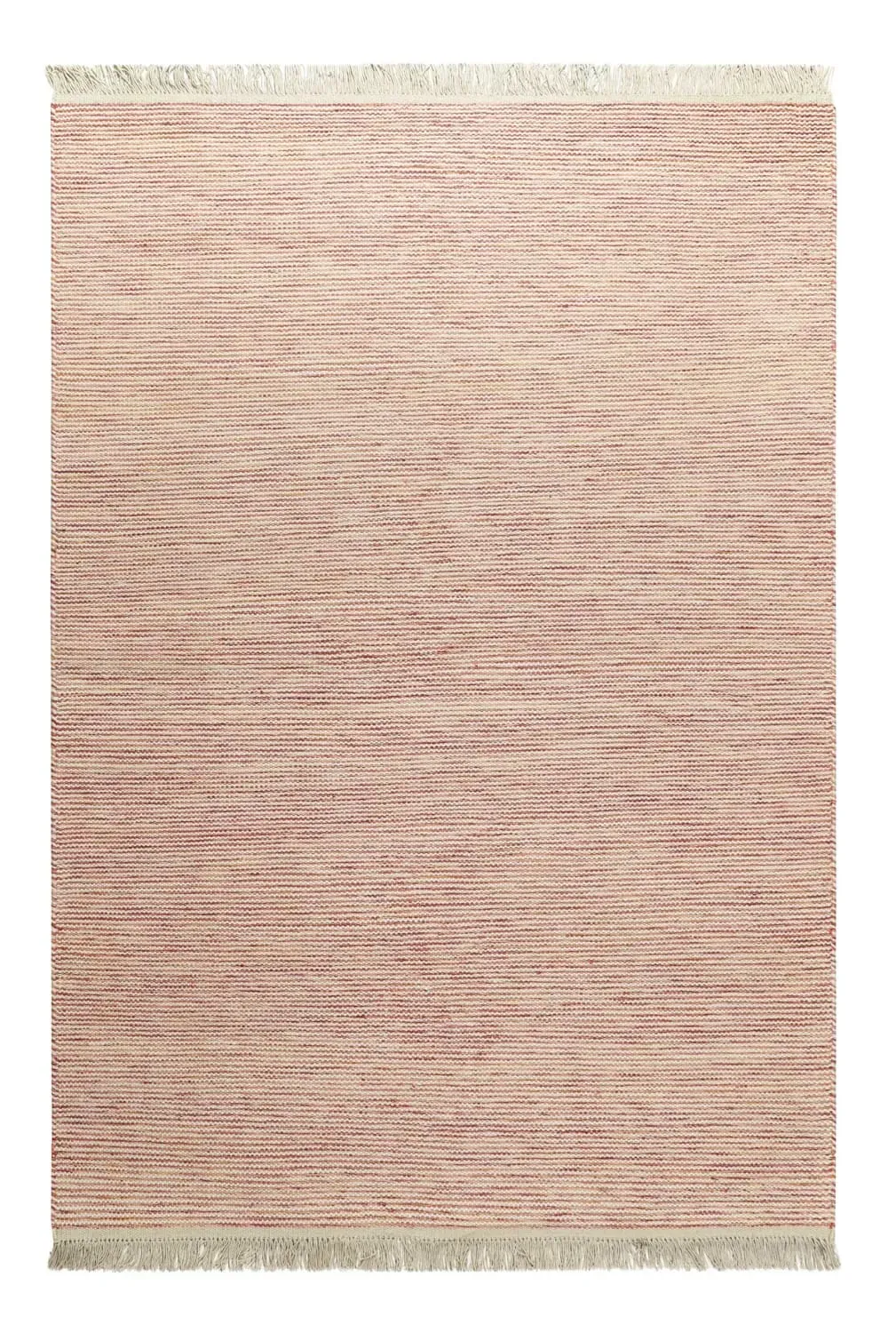Tapis tissé main laine et coton beige et rouge à franges 80x150