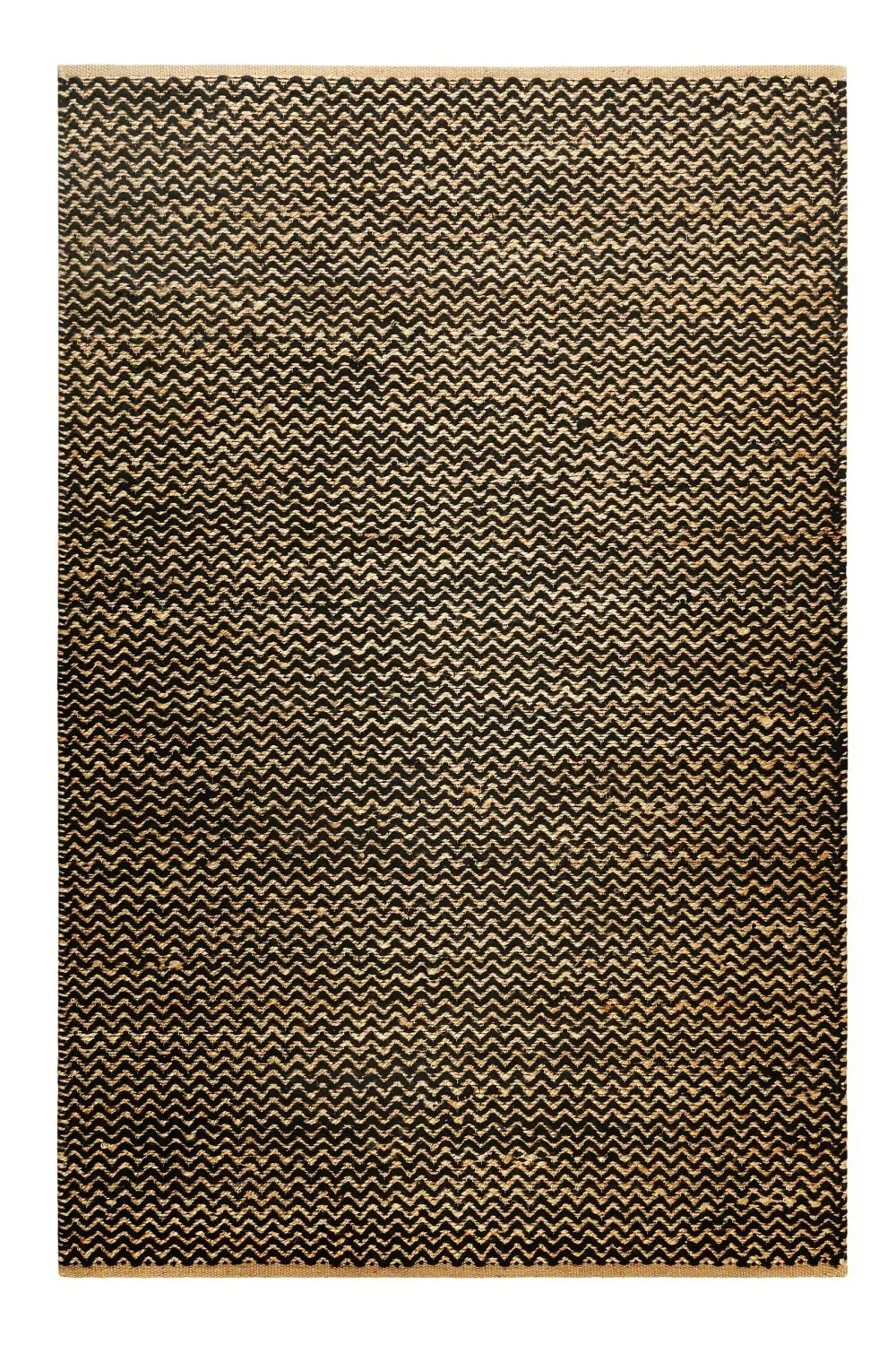 Tapis tissé main en laine et jute noir et naturel avec motif 130x190